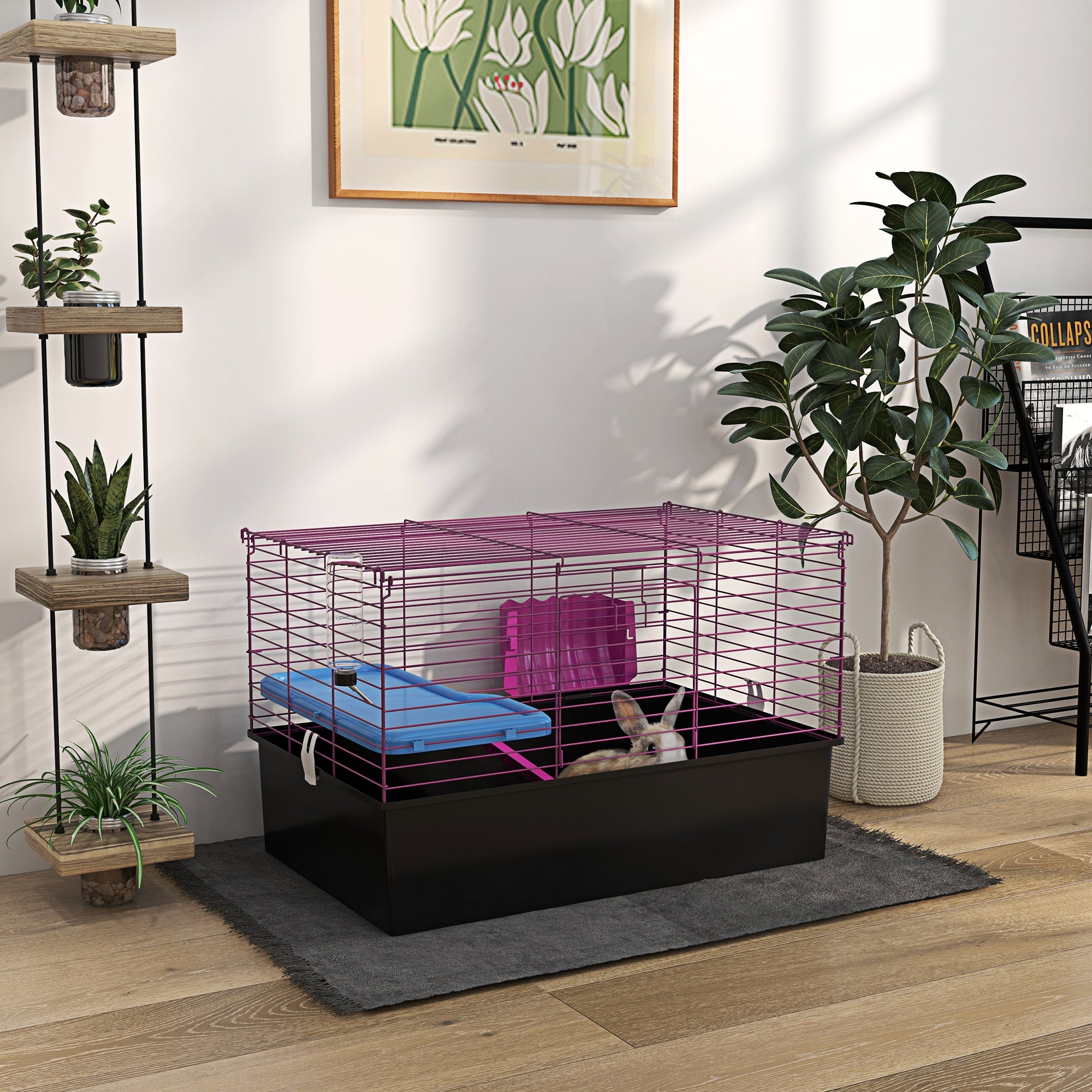 Chinchillas Small Rabbit Guinea Pig Small Animal Cage Pet Playhouse with Platform Ramp, 71 x 46 x 47 cm-1