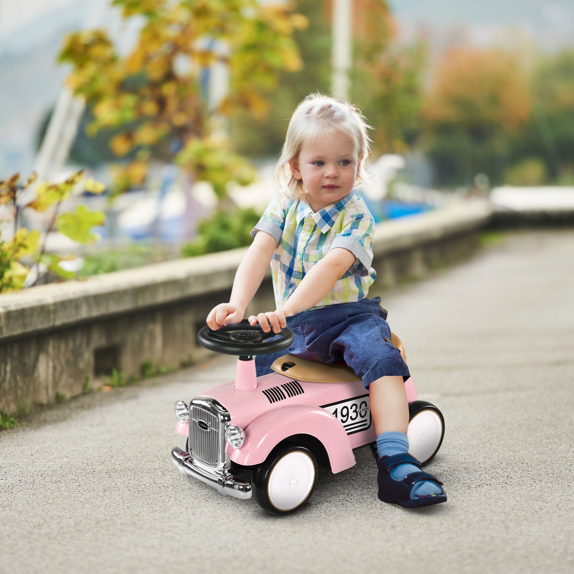 Foot To Floor Slider for Toddlers with Under Seat Storage Ride on Sliding Car with Horn Aged 12-36 Months Pink-1