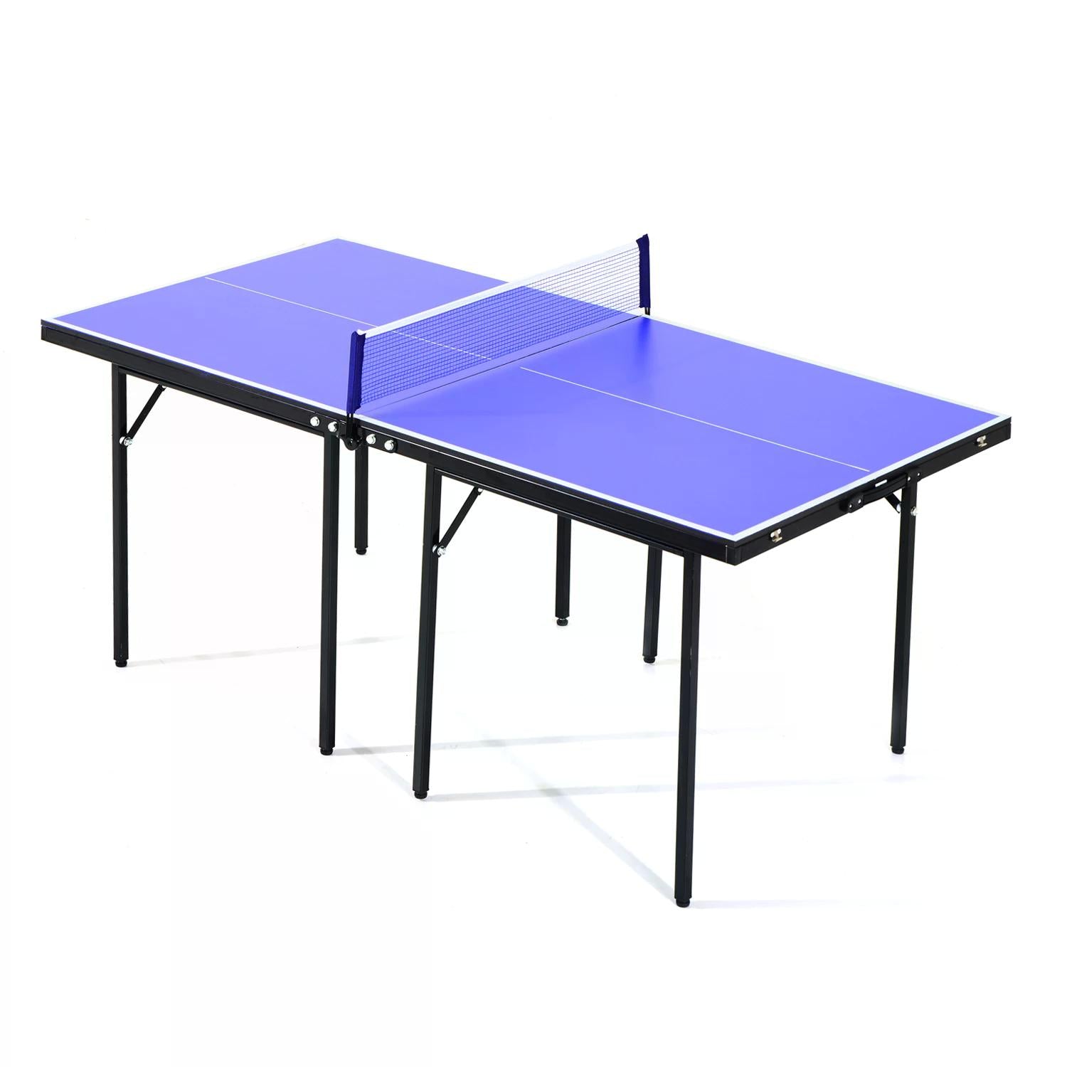 Folding Mini Compact Table Tennis Top Ping Pong Table Set Professional Net Games Sports Training Play Blue-1