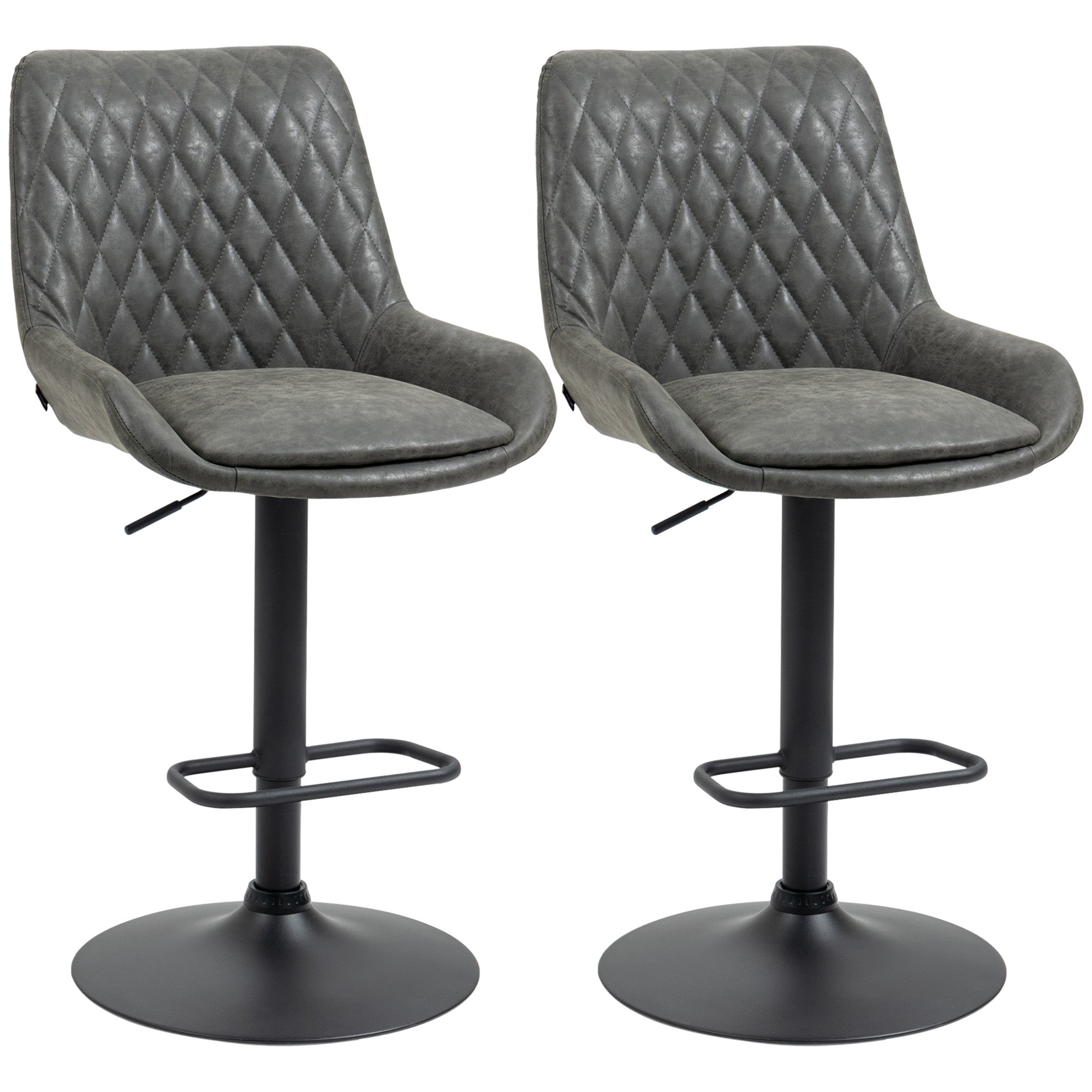 Retro Bar Stools Set of 2, Adjustable Kitchen Stool, Upholstered Bar Chairs with Back, Swivel Seat, Dark Grey-0