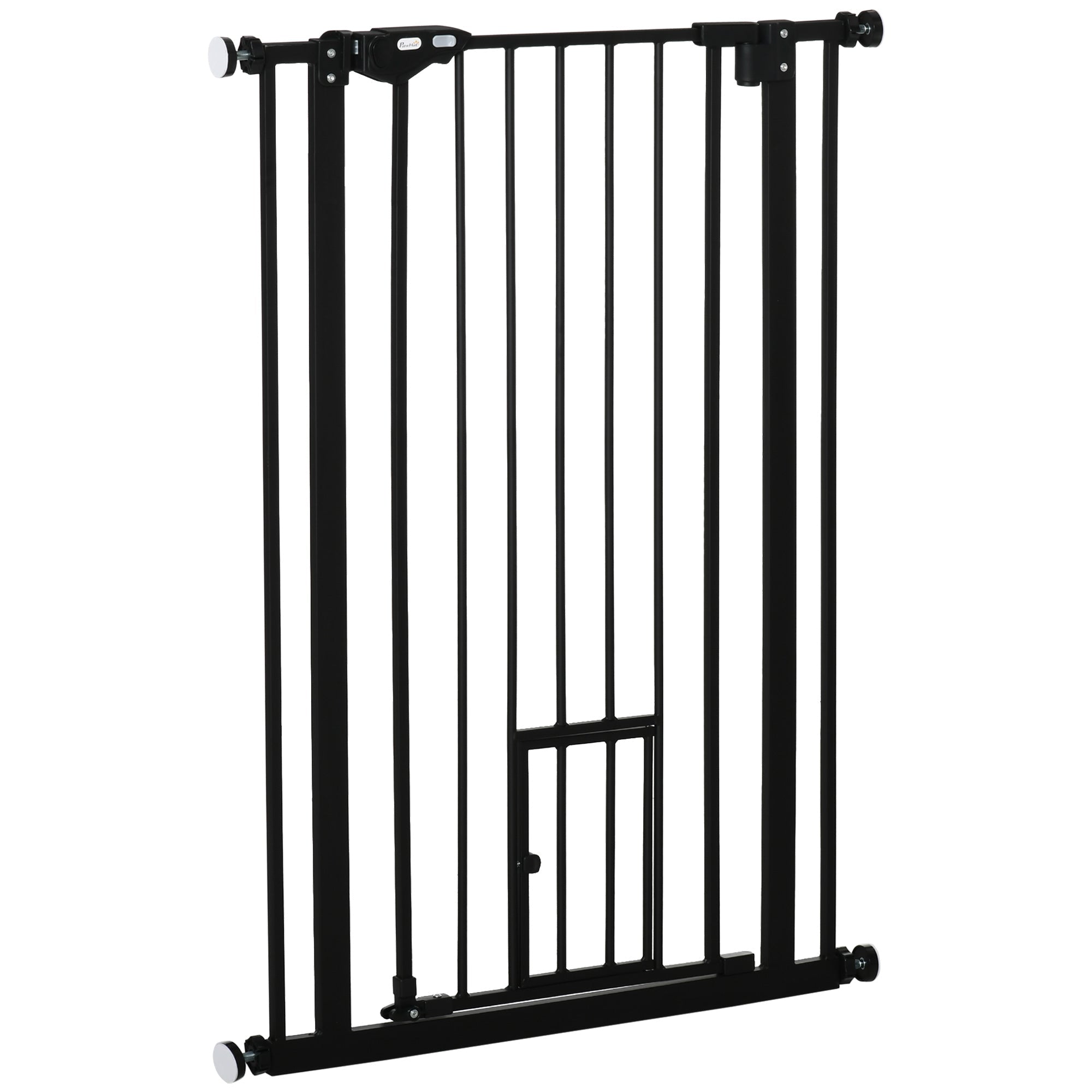 Extra Tall Dog Gate with Cat Door, Pet Safety Gate for Doorways Stairs with Auto Close Double Locking, 104 cm Tall 74-80 cm Wide, Black-0