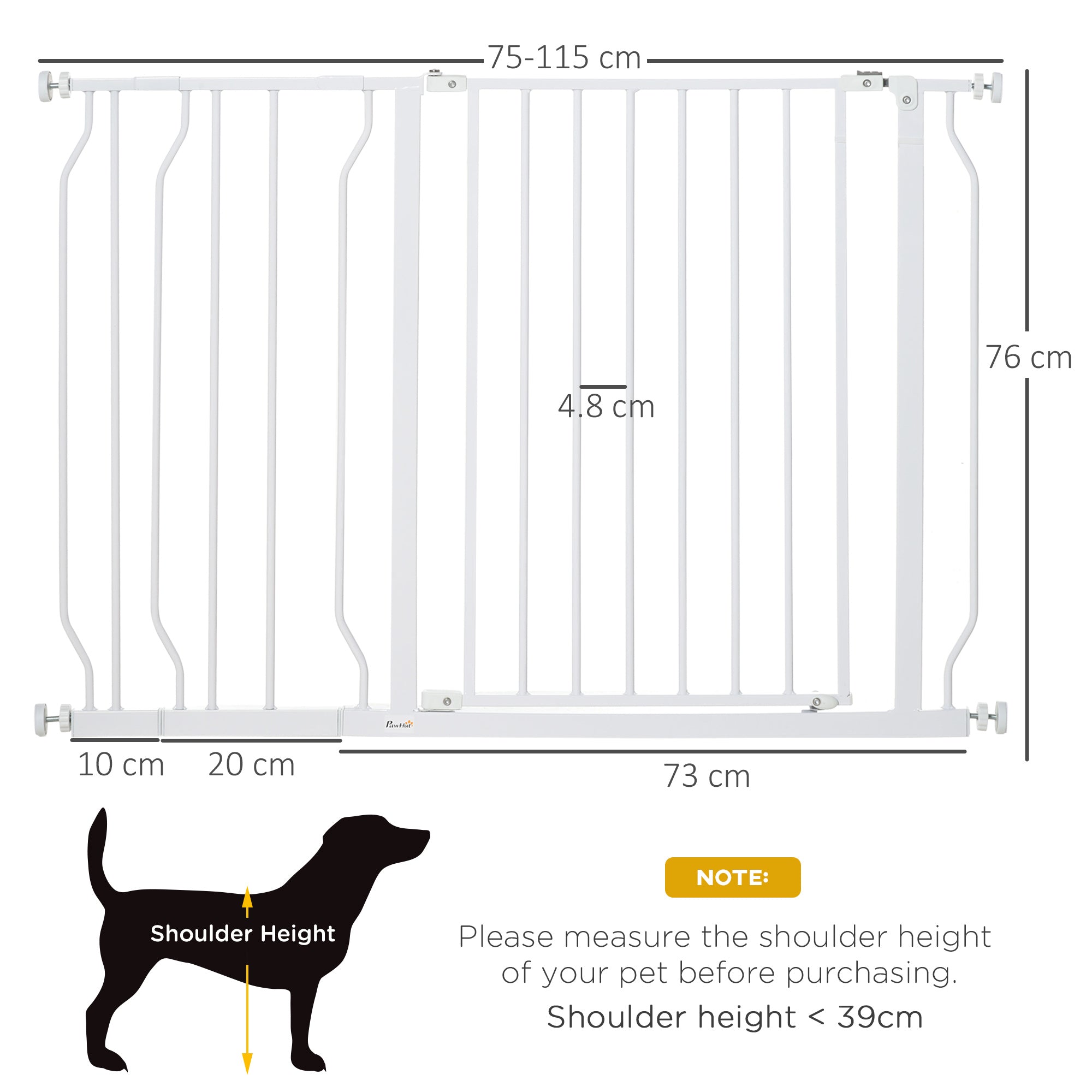 Expandable Dog Gate with Door pressure,75-115cm Doorway Pet Barrier Fence for Hallways, Staircases, White-2