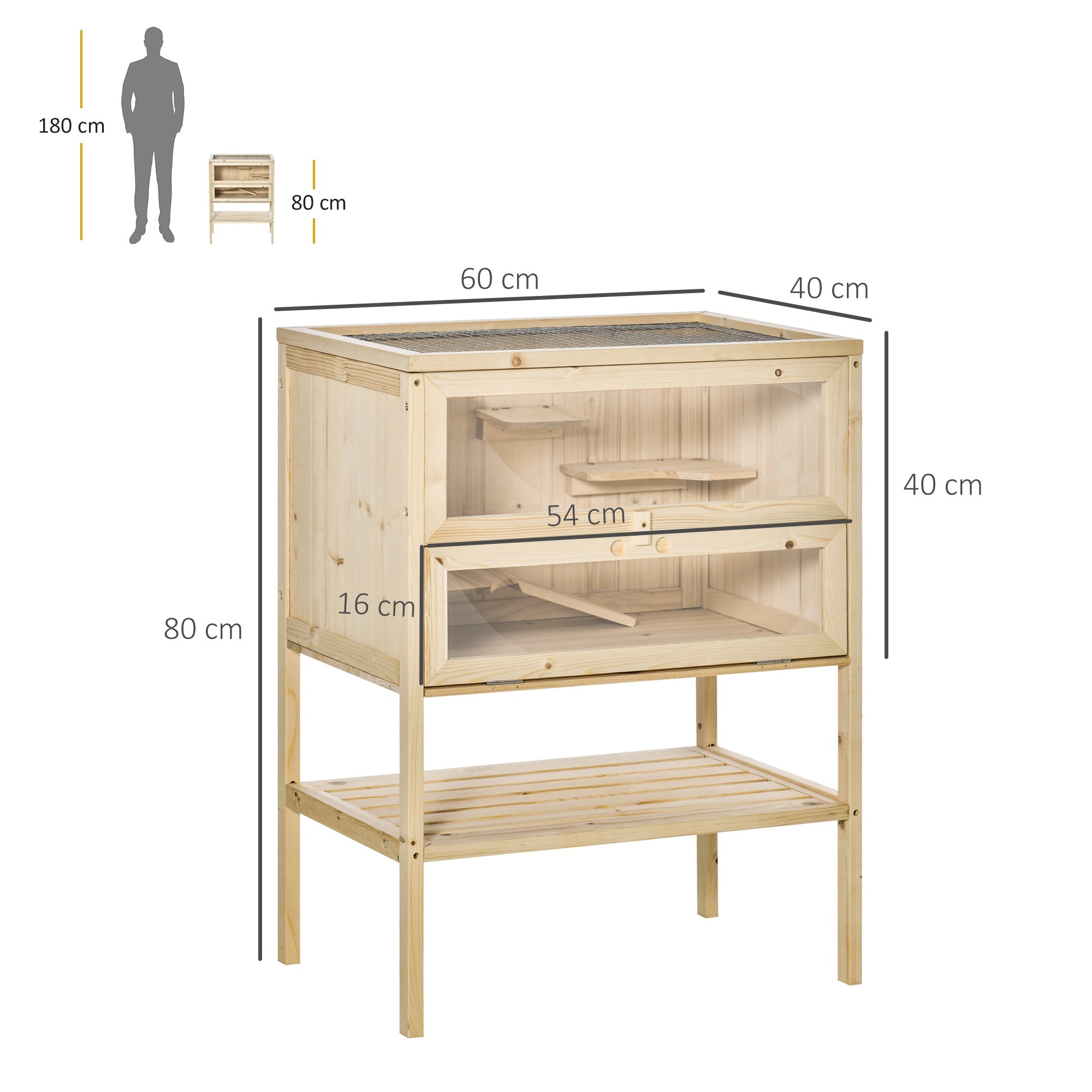 3 Tiers Wooden Hamster Cage Fir Wood Mouse Guinea Rodent Mice House Pet Play Small Animals 60L x 40W x 80H cm-2