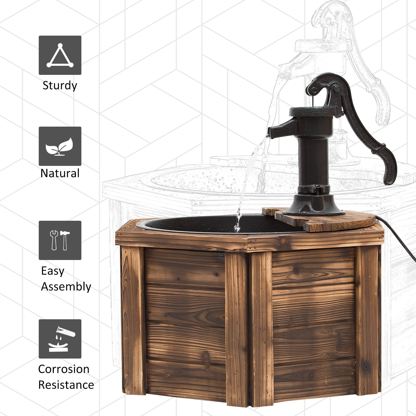 Wooden Electric Water Fountain Garden Ornament Oasis 220V-4