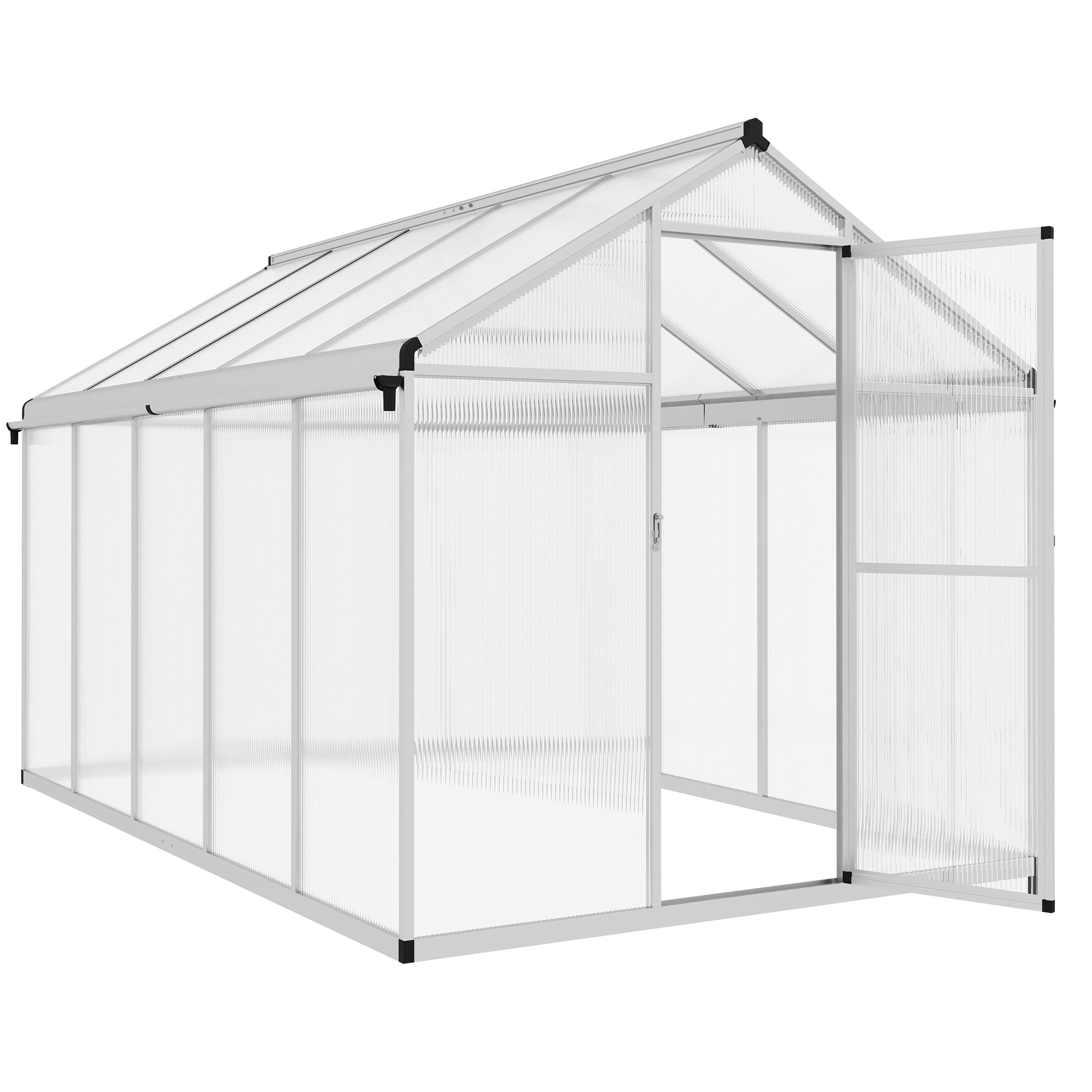 6 x 10ft Polycarbonate Greenhouse with Rain Gutters, Large Walk-In Green House with Window, Garden Plants Grow House with Aluminium-0