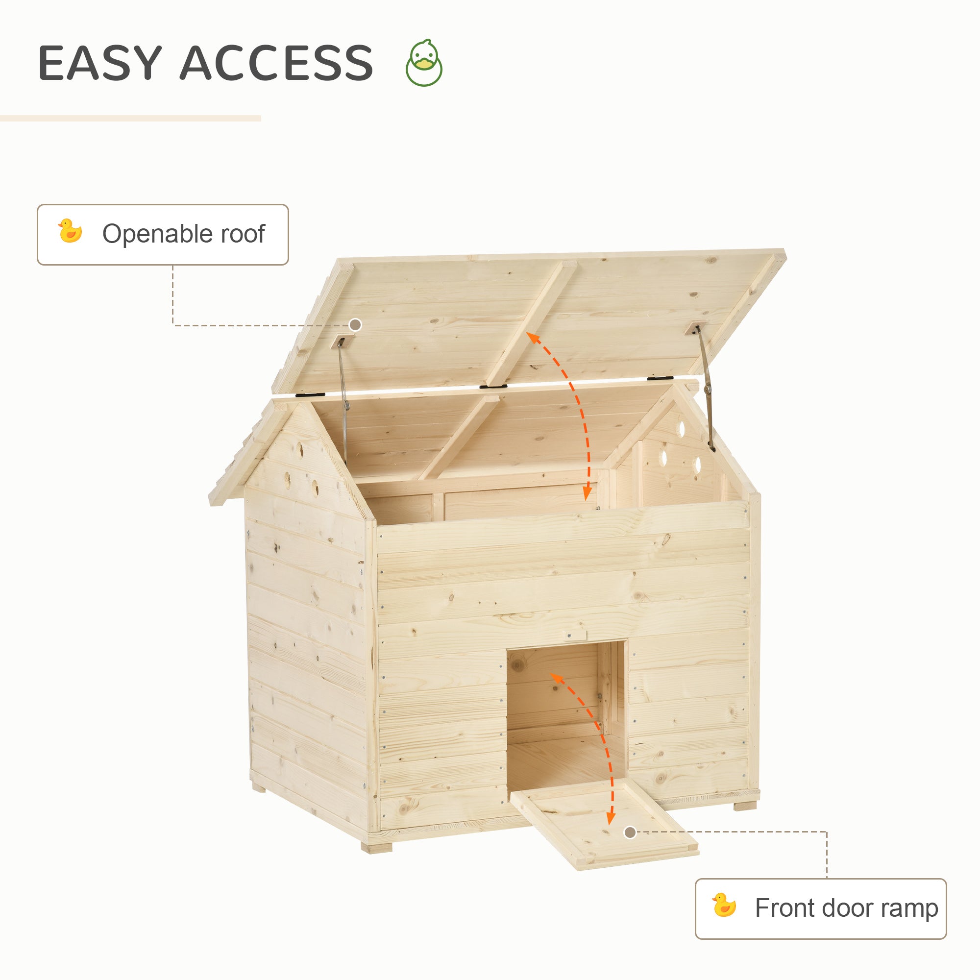 Wooden Duck House Poultry Coop for 2-4 Ducks with Openable Roof Raised Feet Air holes Natural-3