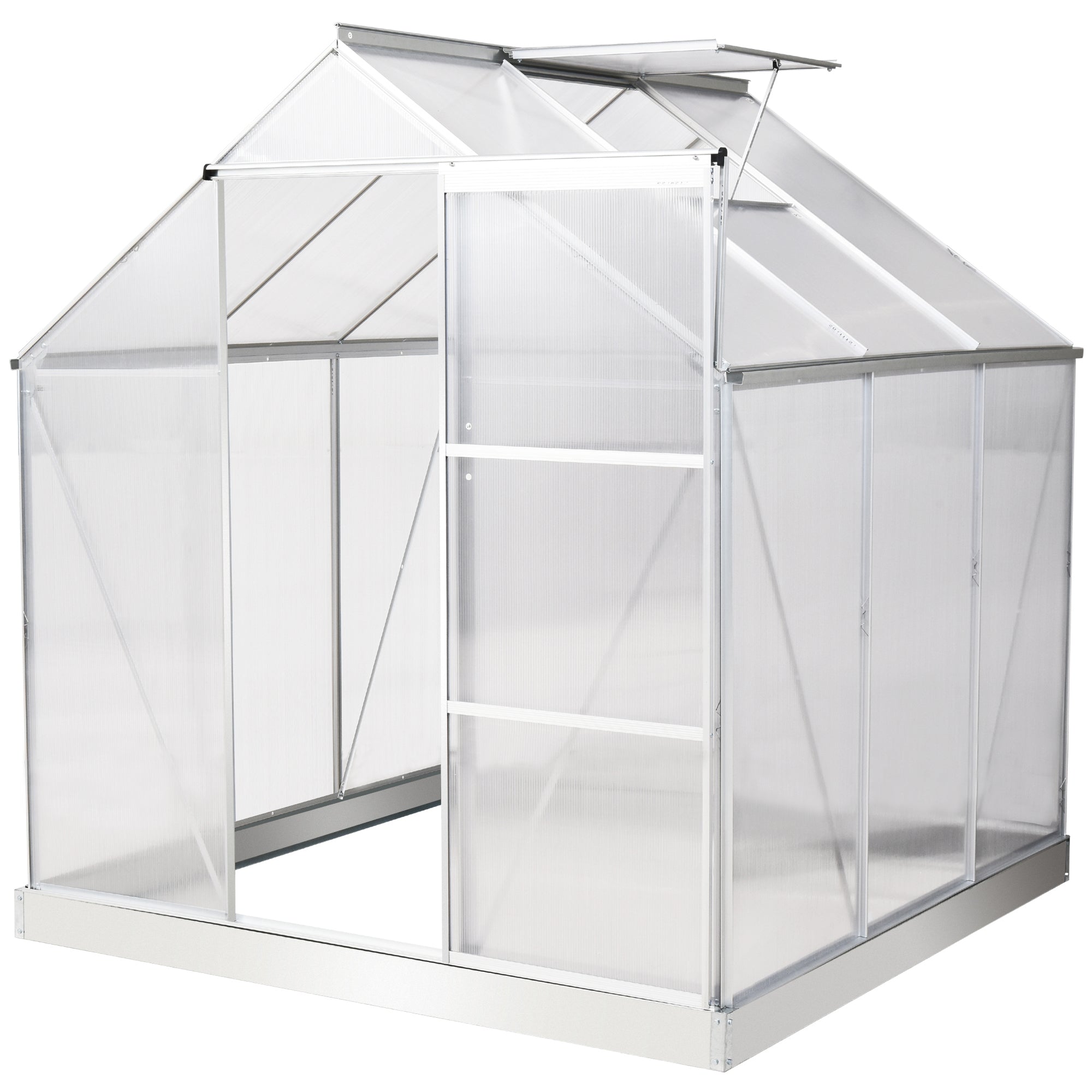 6 x 6 ft Walk-In Greenhouse Polycarbonate Lean to Greenhouse Grow House w/ Aluminium Frame, Sliding Door, Adjustable Window-0