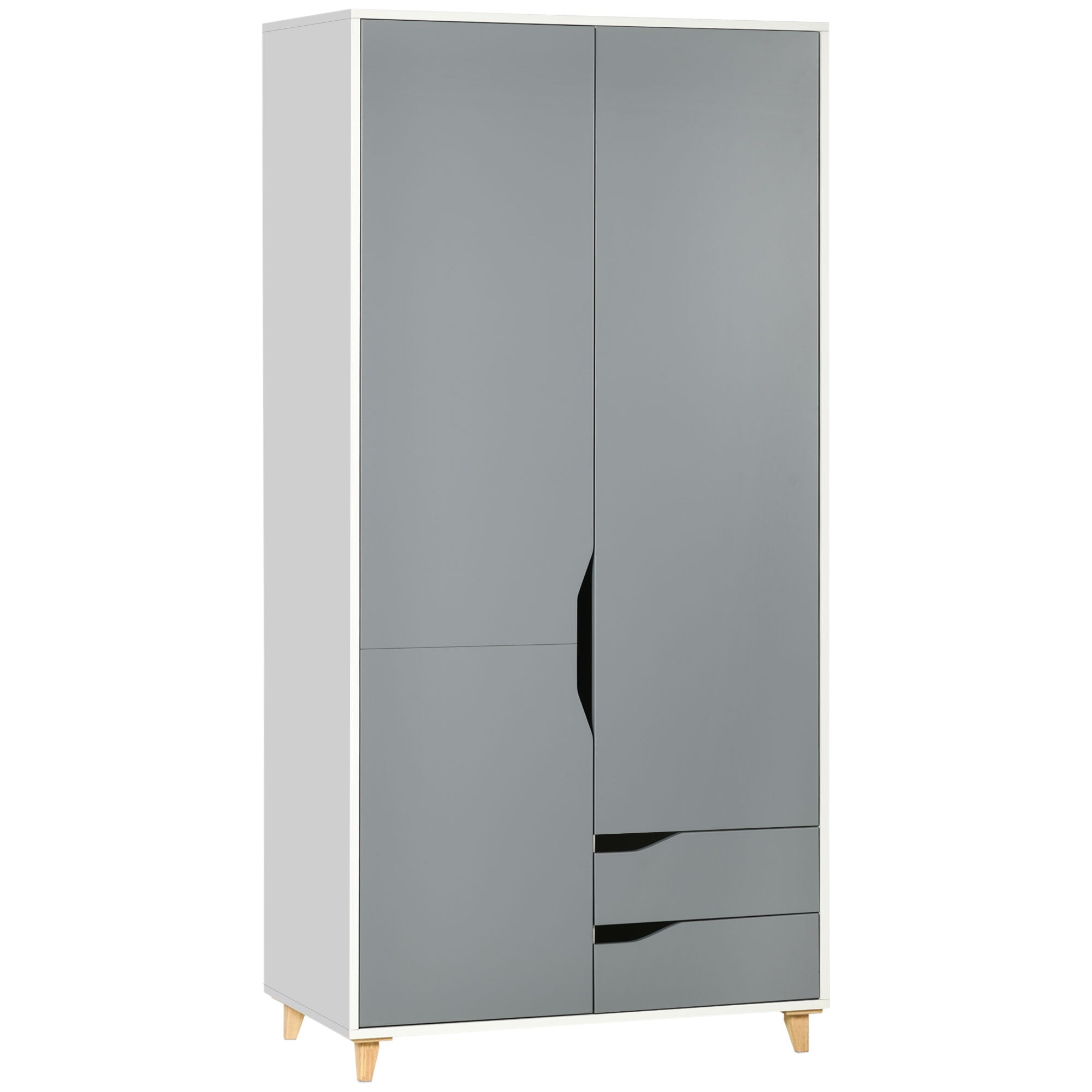 Wardrobe with 2 Doors, 2 Drawers, Hanging Rail, Shelves for Bedroom Clothes Storage Organiser, 89x50x185cm, Grey-0