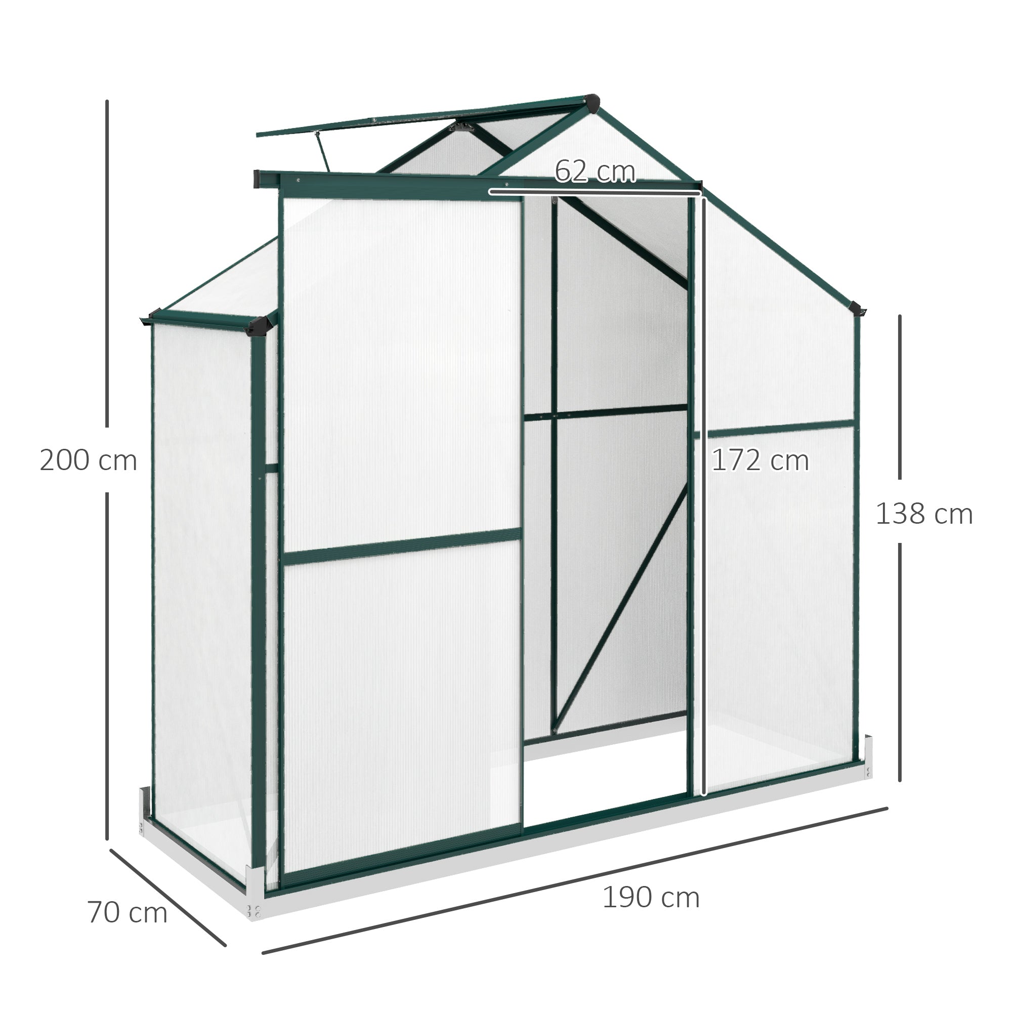 6 x 2.5ft Polycarbonate Greenhouse Walk-In Green House with Rain Gutter, Sliding Door, Window, Foundation, Green-2