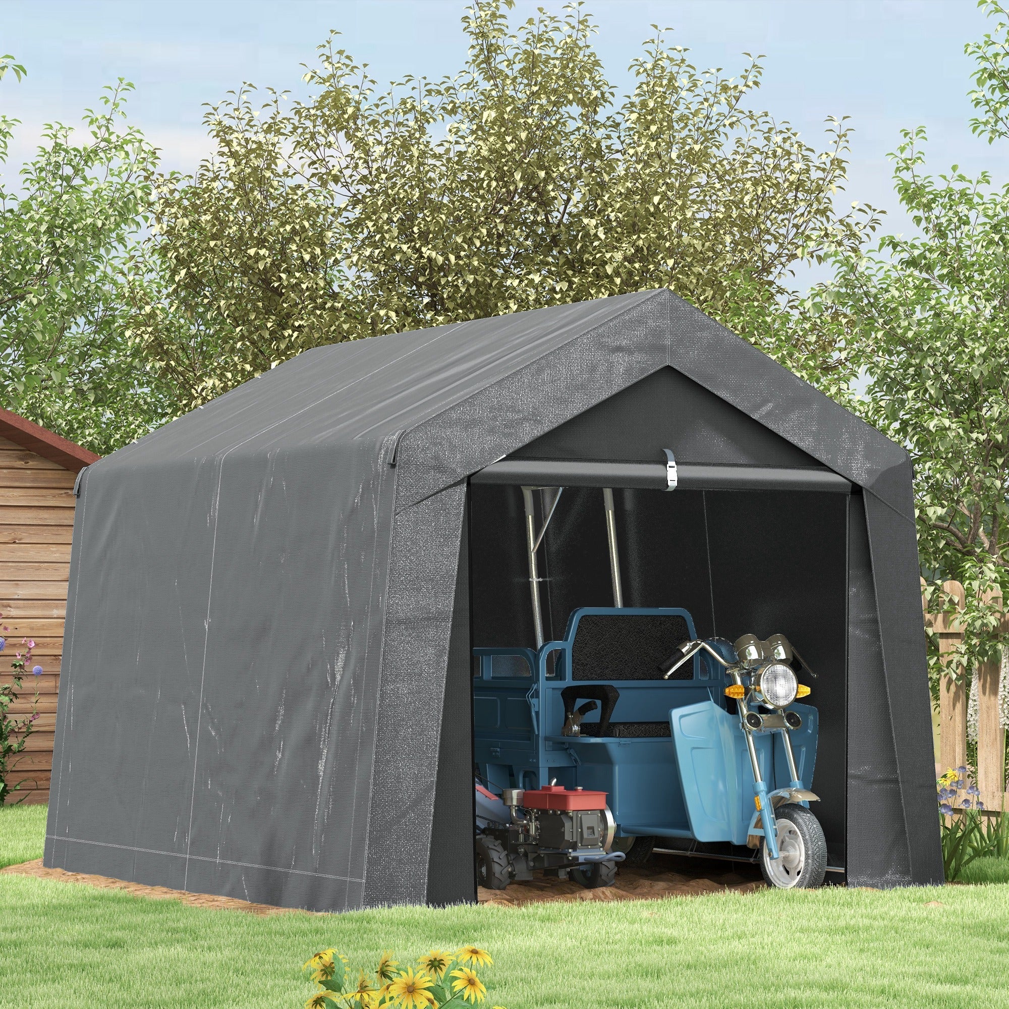 3 x 3(m) Waterproof Portable Shed, Garden Storage Tent with Ventilation Window, for Bike, Motorbike, Garden Tools-1