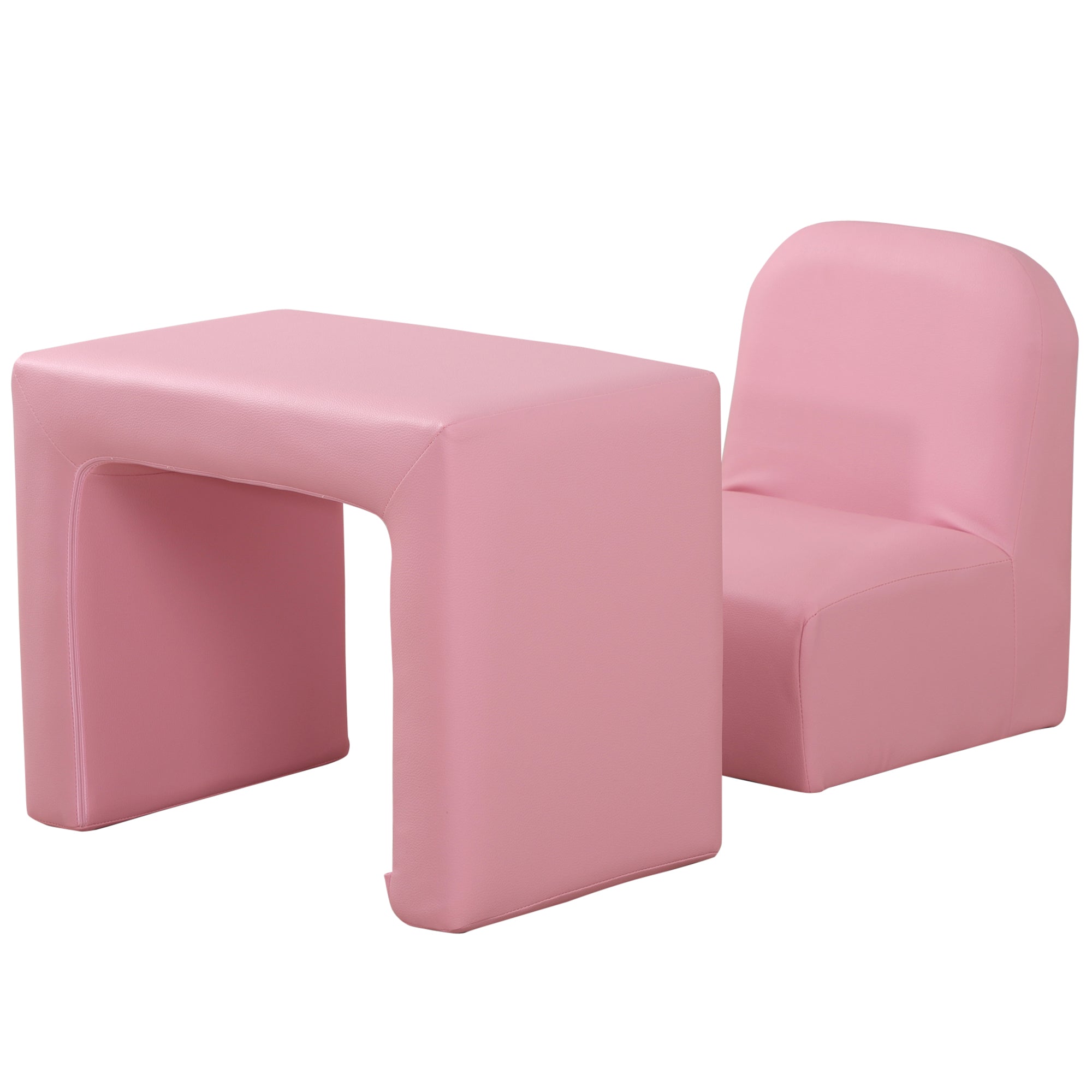 2 In 1 Toddler Sofa Chair, 48 x 44 x 41 cm, for Game Relax Playroom, Pink-0