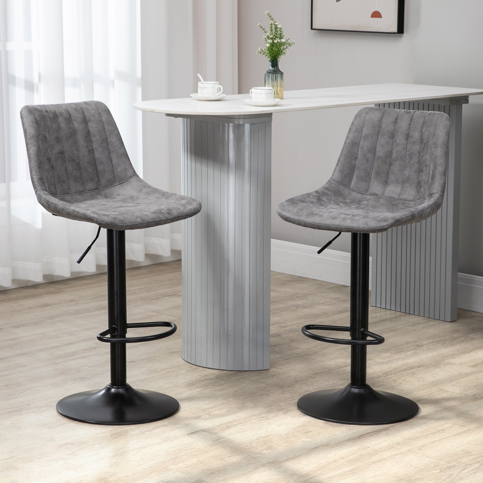 Adjustable Bar Stools Set of 2 Counter Height Barstools Dining Chairs 360° Swivel with Footrest for Home Pub, Grey-1