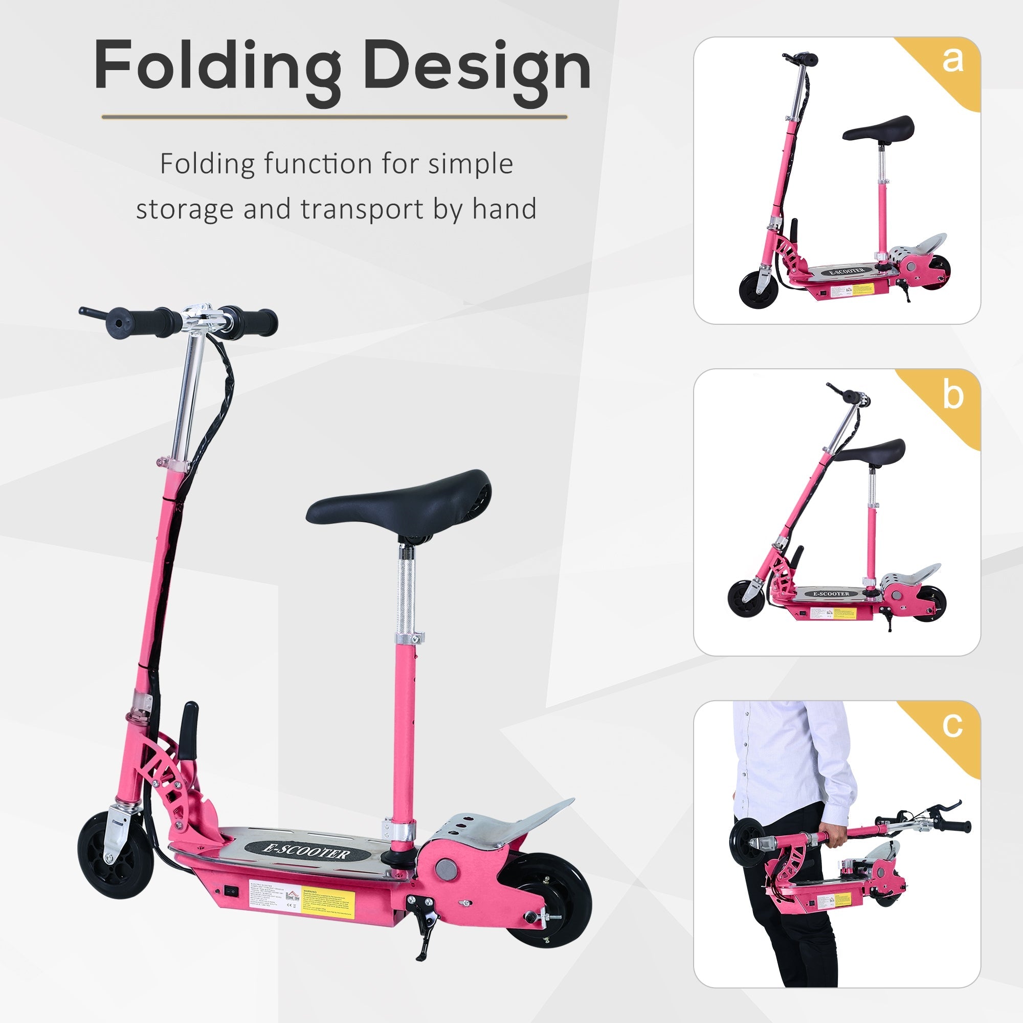 120W Teens Foldable Kids Powered Scooters 24V Rechargeable Battery Adjustable Ride on Outdoor Toy (Pink)-4