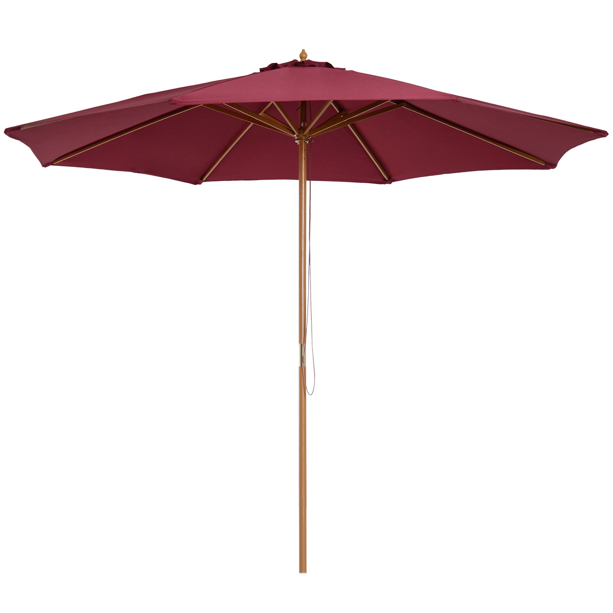 ⌀3m Bamboo Wooden Market Patio Umbrella Garden Parasol Outdoor Sunshade Canopy, 8-ribs,Wine Red-0