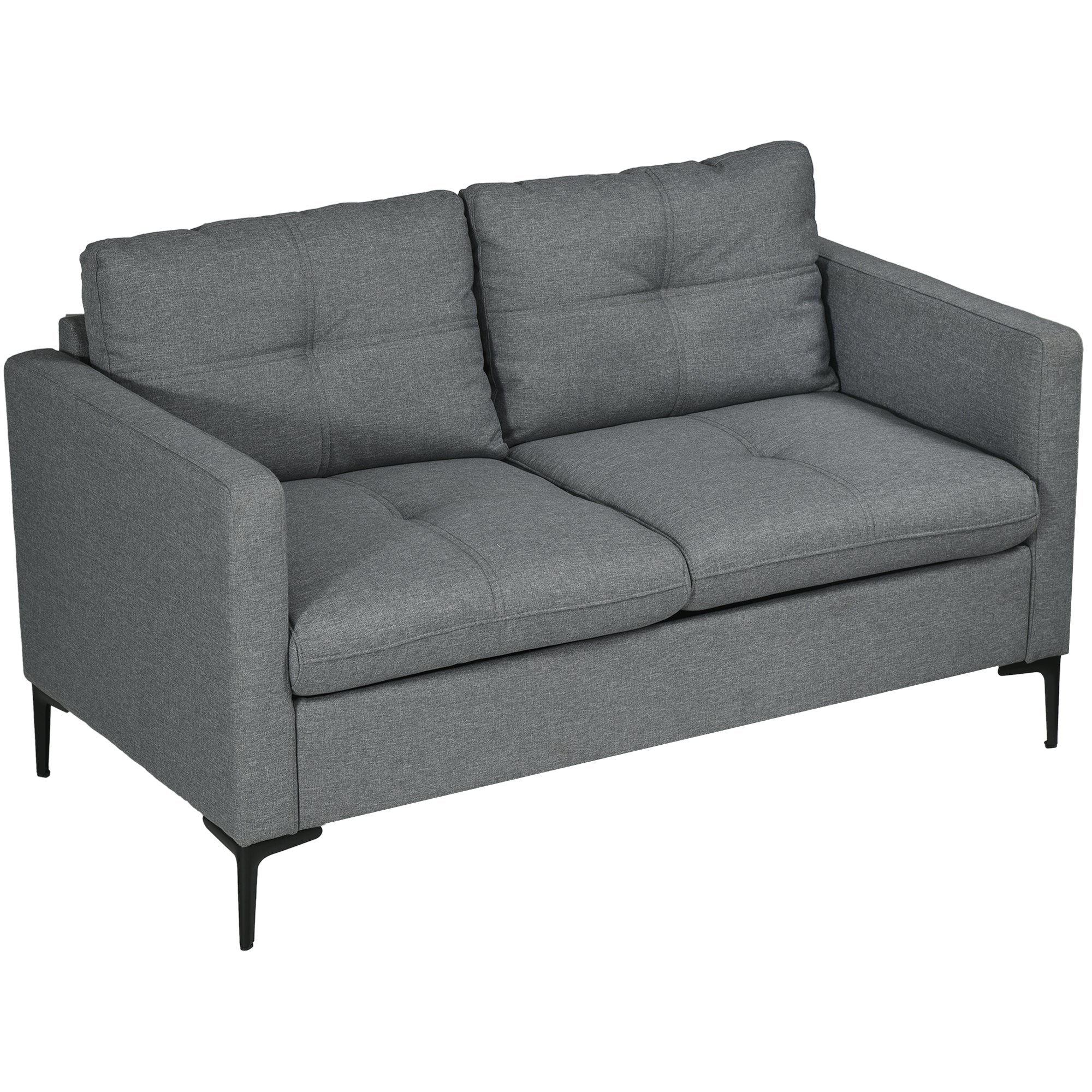 133cm Loveseat Sofa, Modern Fabric Couch with Steel Legs, Upholstered 2 Seater Sofa for Living Room, Bedroom, Dark Grey-0