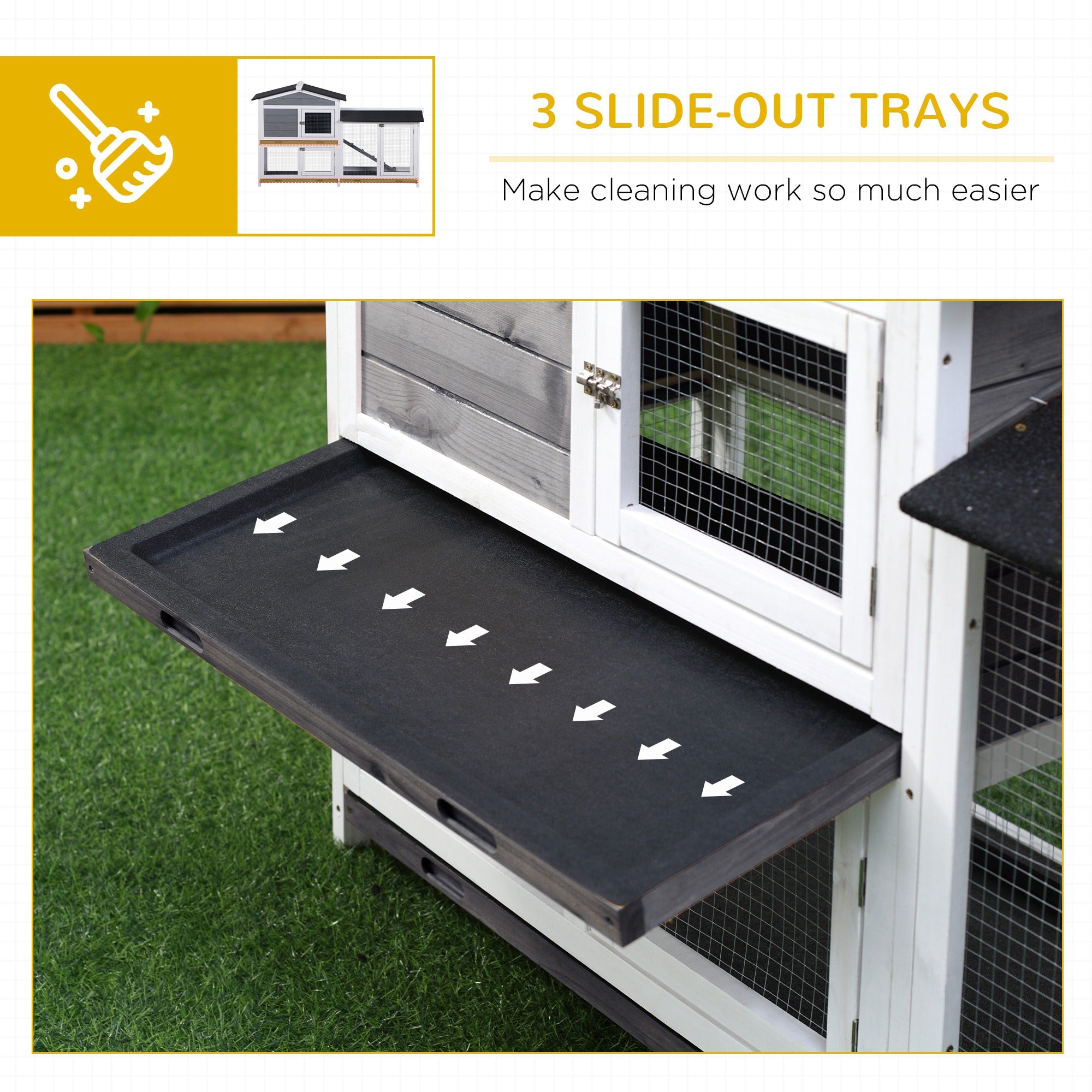 Wooden 2-Tier Rabbit Hutch w/ Tray Ramp Grey-4