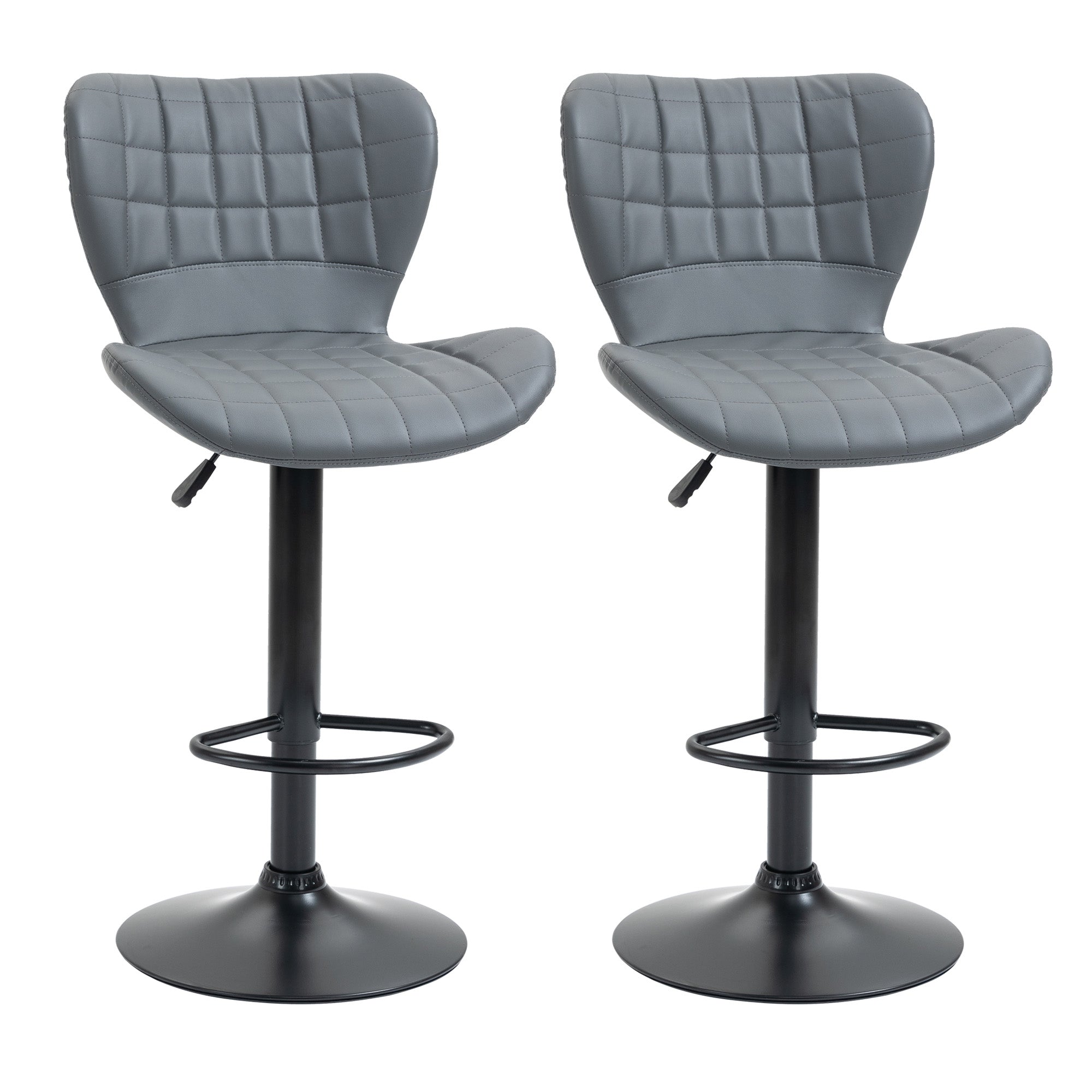 Bar Stools Set of 2 Adjustable Height Swivel Bar Chairs in PU Leather with Backrest & Footrest, Grey-0