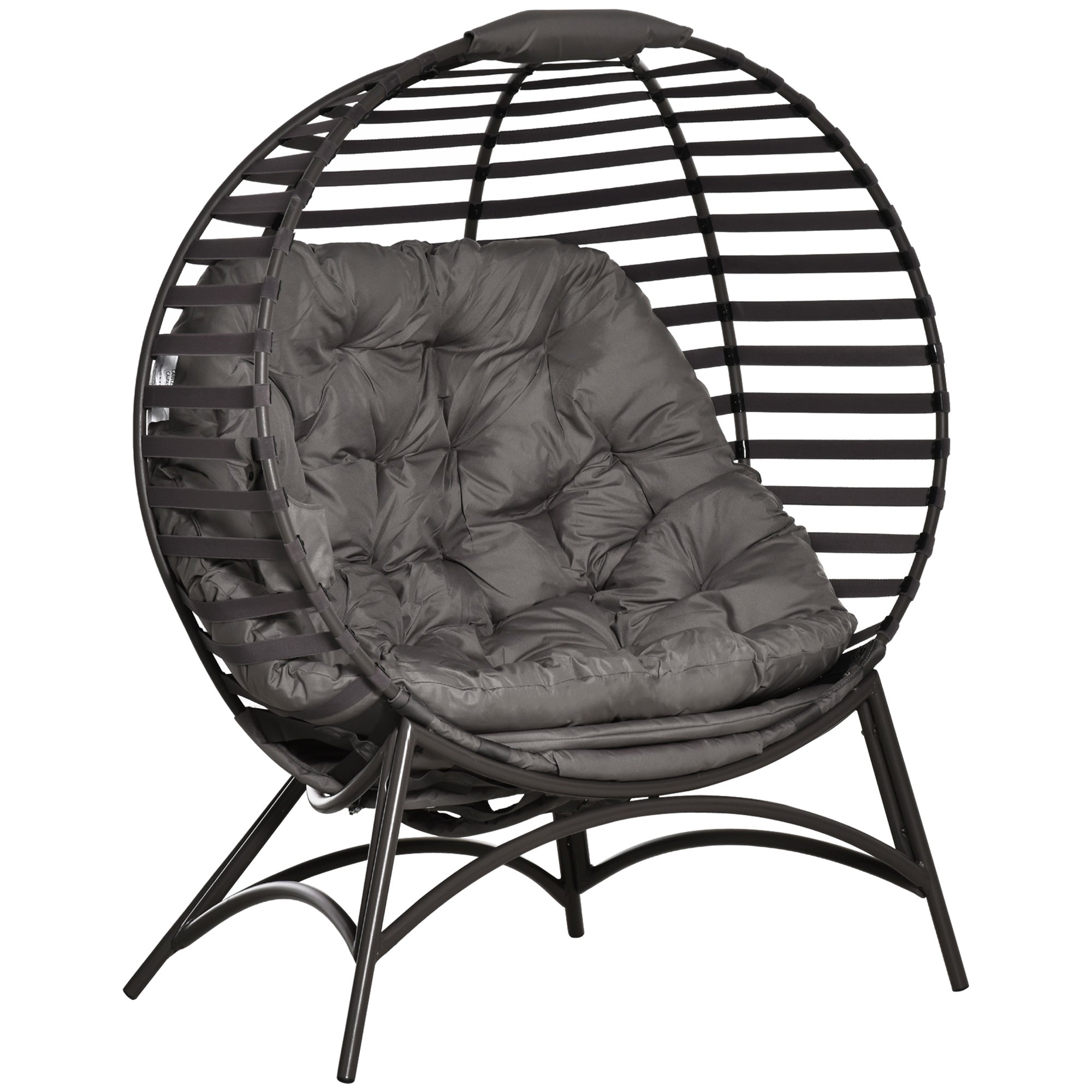 2 Seater Egg Chair with Soft Cushion, Steel Frame and Side Pocket, Garden Patio Basket Chair for Indoor, Outdoor, Brown-0