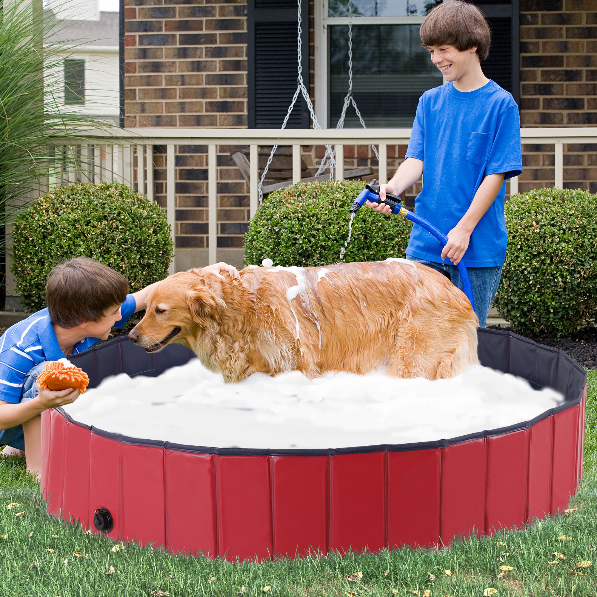 160 x 30H cm Pet Swimming Pool - Red/Dark Blue PVC-1