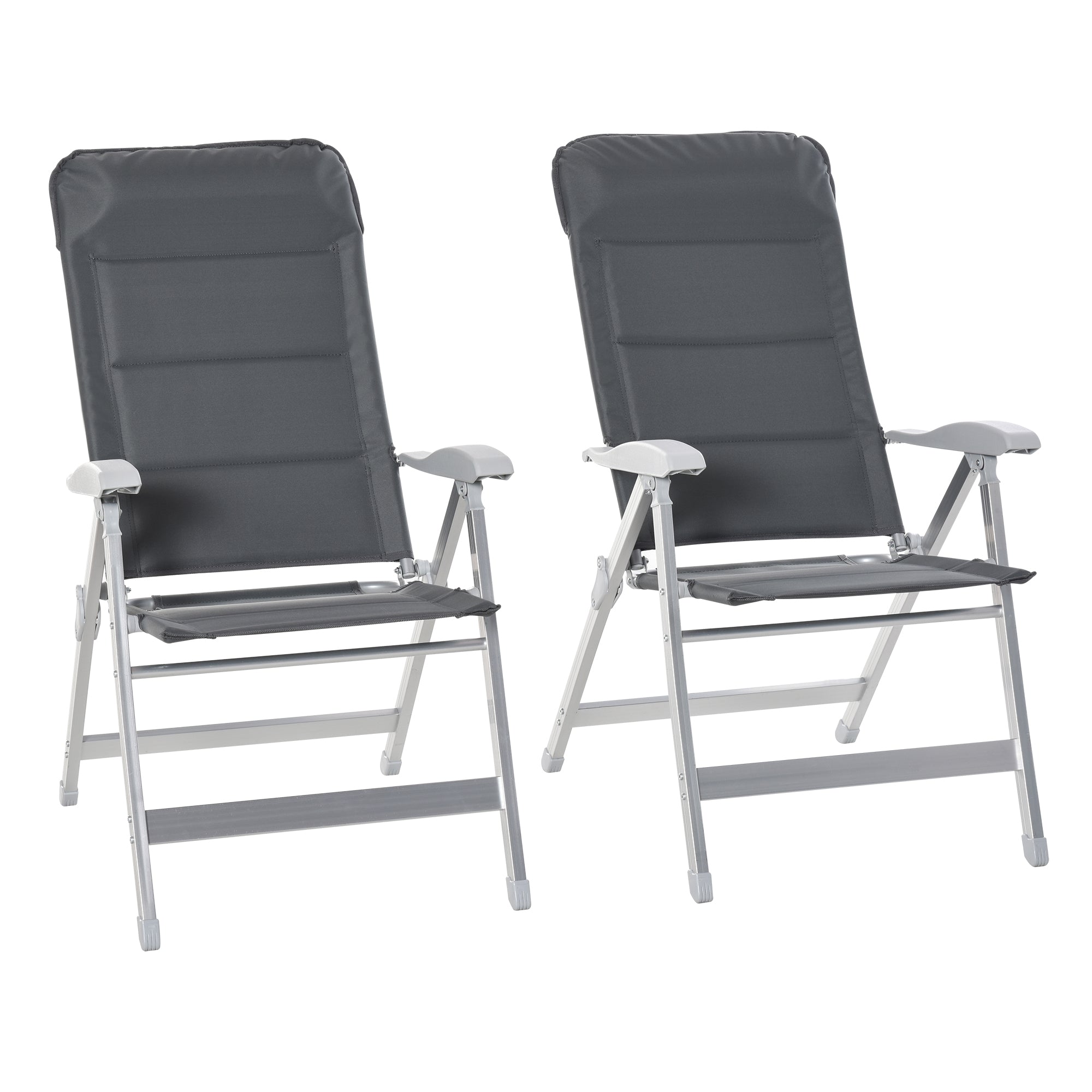 2 Pcs Patio Folding Dining Chair w/ Adjustable Back & Armrest Portable for Camping Garden Pool Beach Deck Grey-0