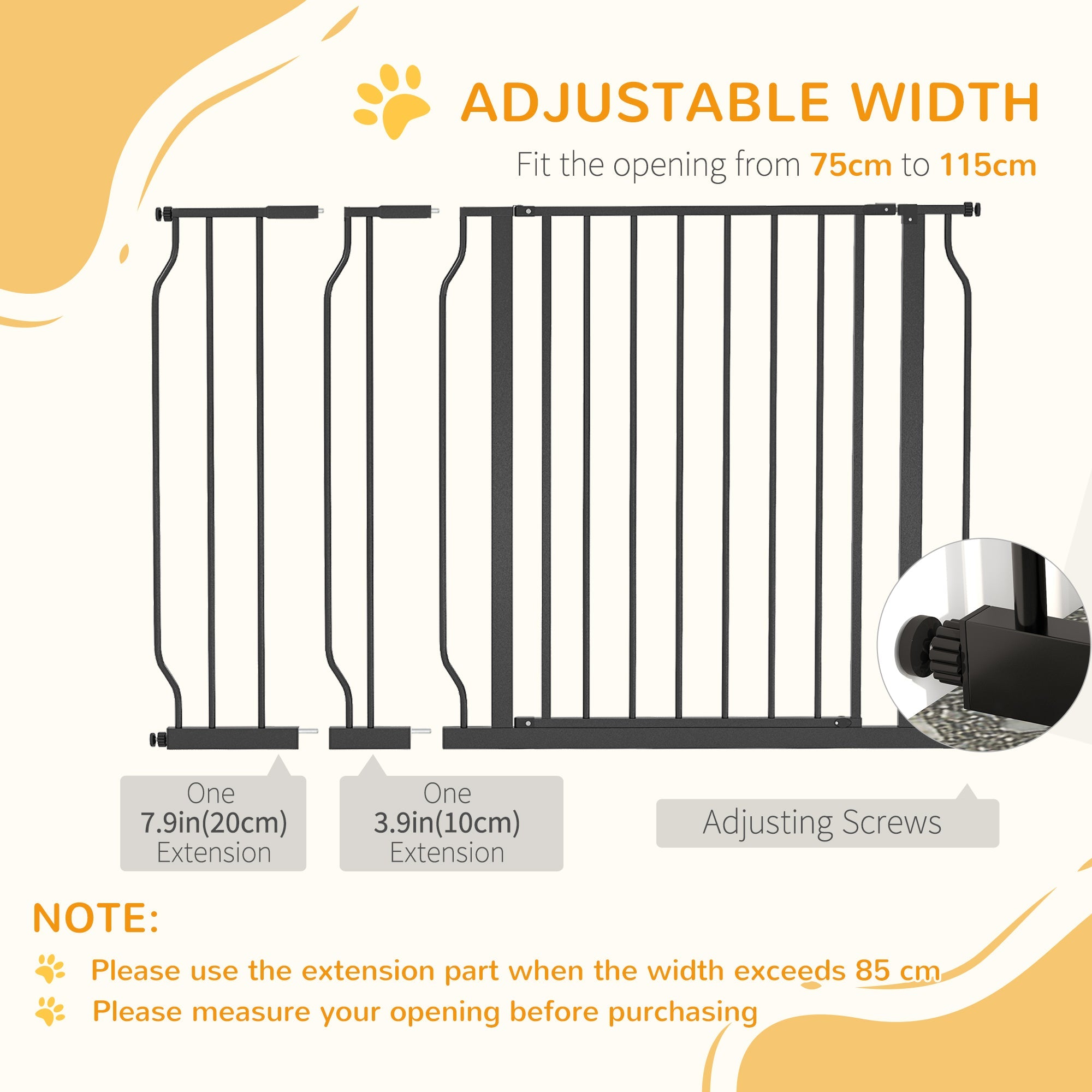 Expandable Dog Gate with Door pressure,75-115cm Doorway Pet Barrier Fence for Hallways, Staircases, Black-4