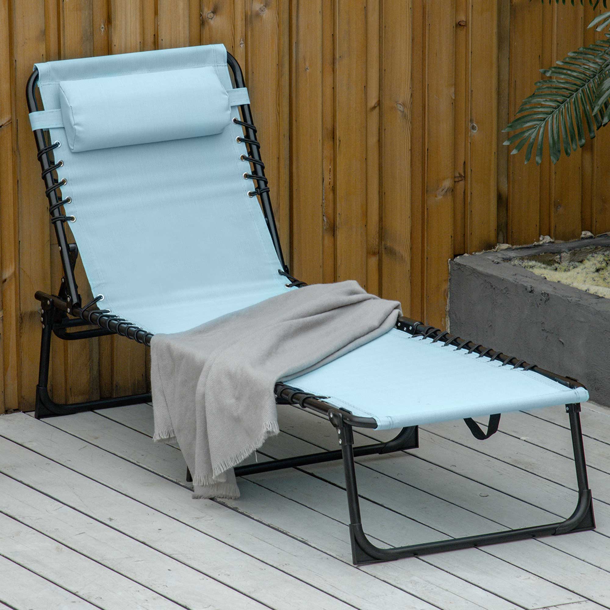 Folding Sun Lounger Beach Chaise Chair Garden Cot Camping Recliner with 4 Position Adjustable, Baby Blue-1