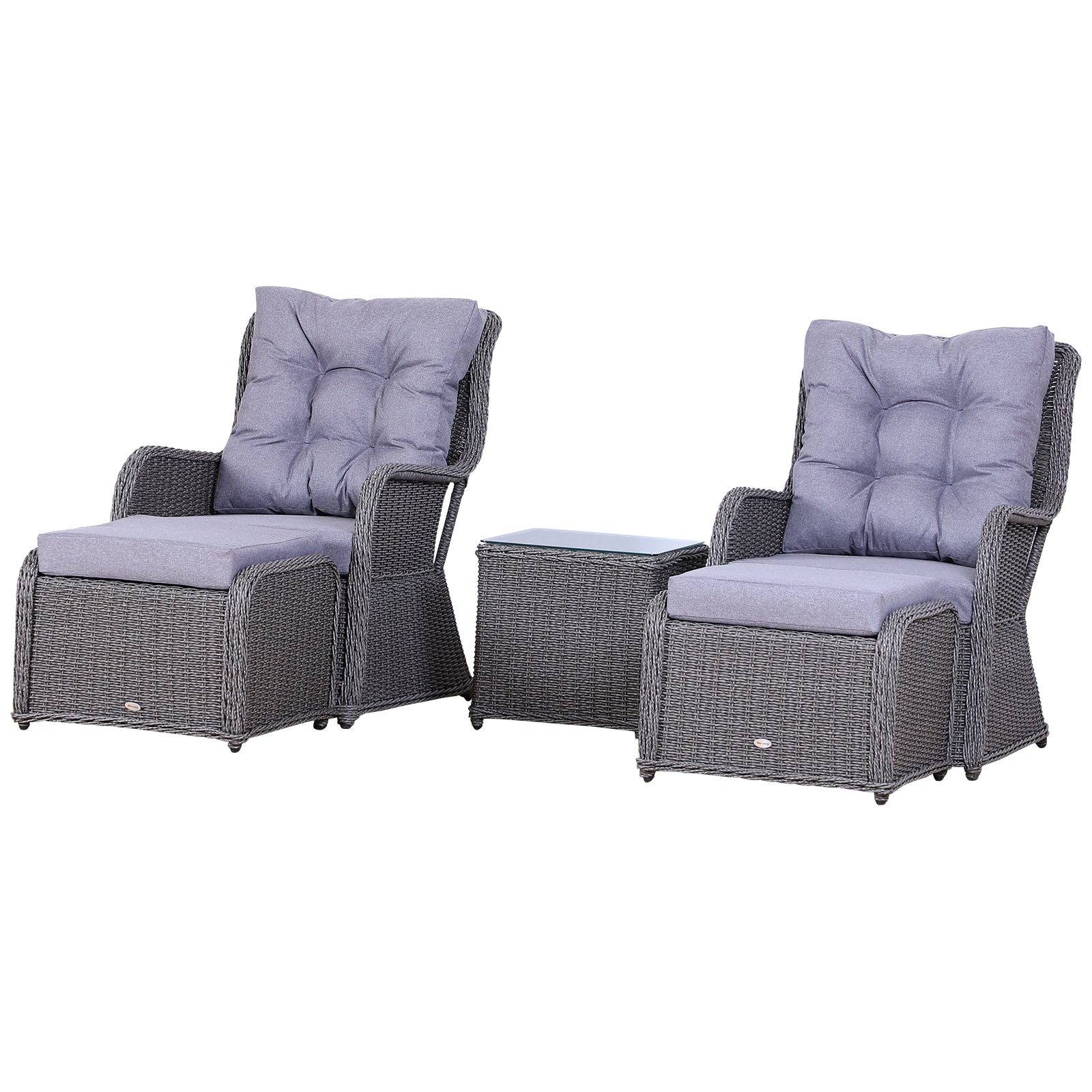 2 Seater Deluxe Garden Rattan Furniture Sofa Chair & Stool Table Set Patio Wicker Weave Furniture Set Aluminium Frame Fully-assembly - Grey-0