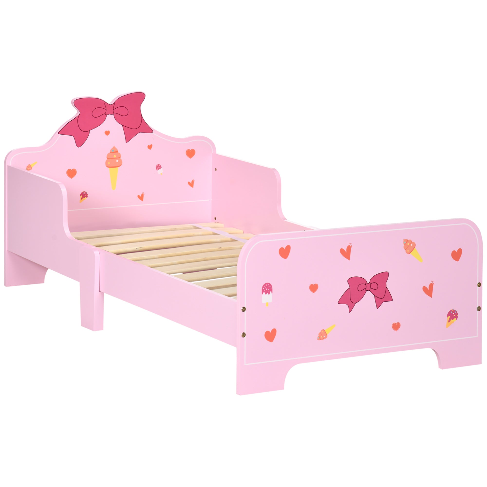 Princess-themed Kids Toddler Bed with Cute Patterns, Safety Side Rails Slats, Kids Bedroom Furniture for 3-6 Years, Pink, 143 x 74 x 59 cm-0