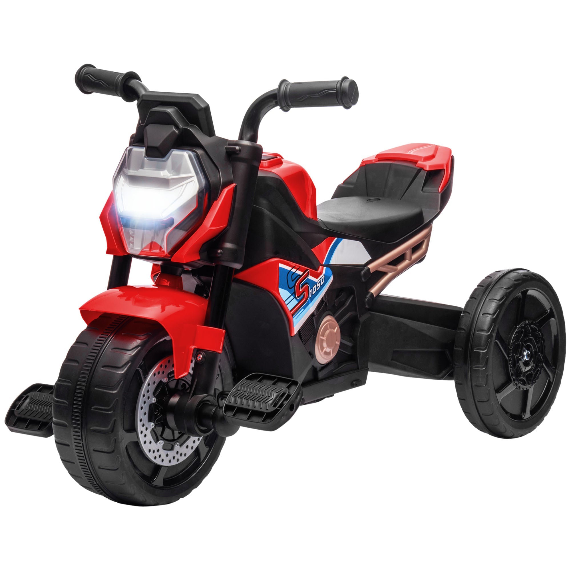 Motorcycle Design 3 in 1 Toddler Trike, Sliding Car, Balance Bike with Headlight, Music, Horn, Red-0