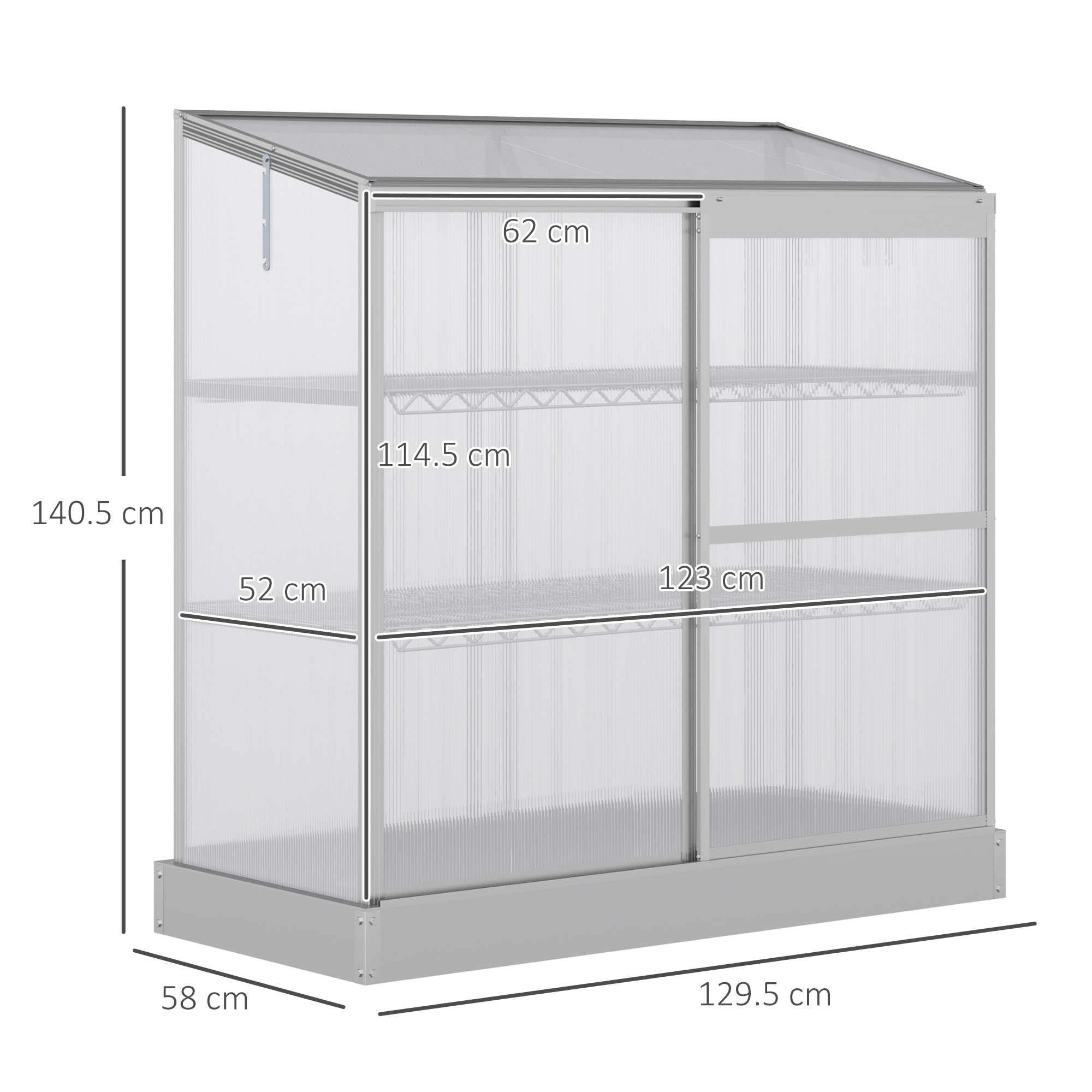 3-Tier Mini Greenhouse Garden Cold Frame Plant Growth House w / Polycarbonate Panels, Openable Roof, 129.5 x 58 x 140 cm, Silver-2