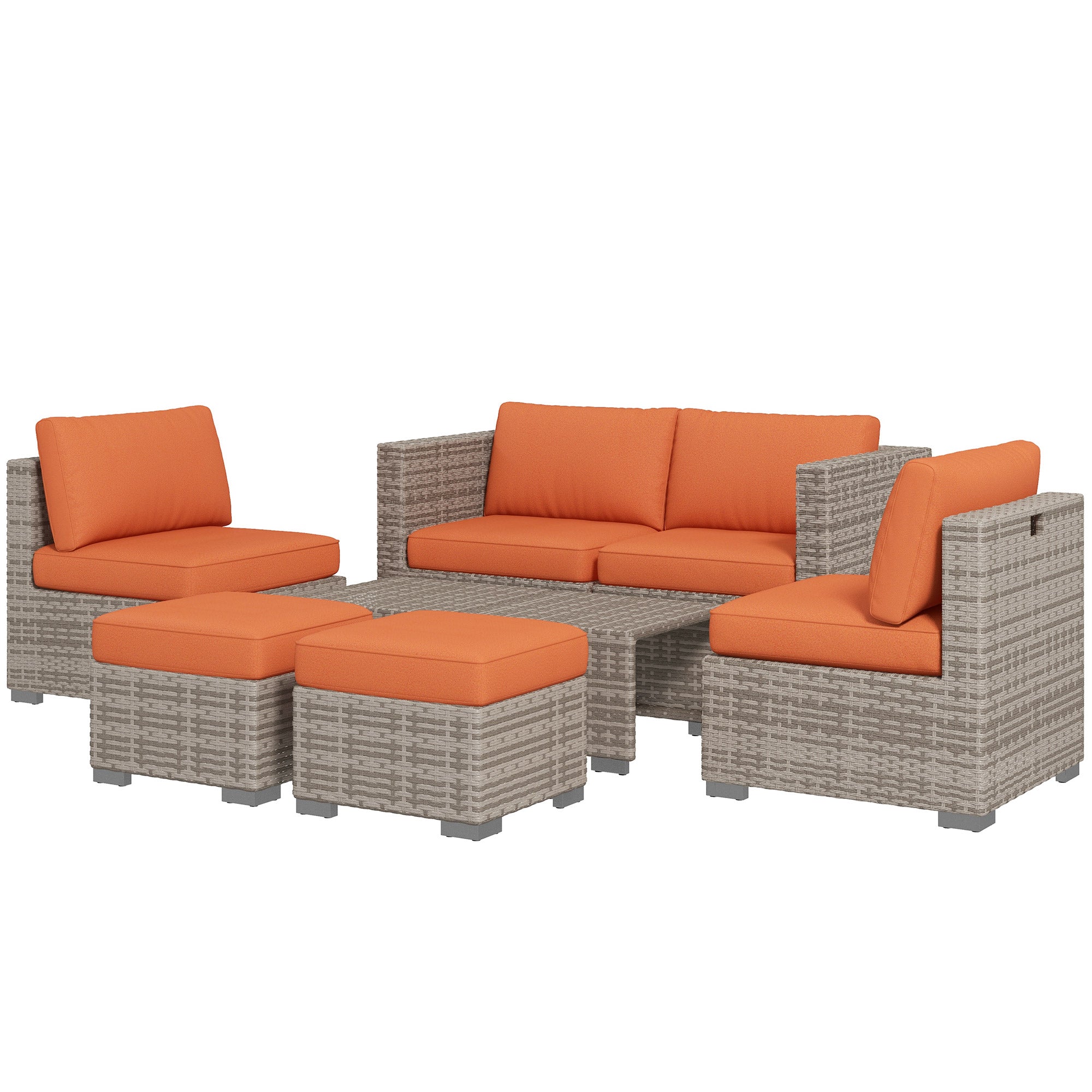 8 Piece Outdoor Patio Furniture Set, Rattan Sofa Set with Footstools and Coffee Tables-0