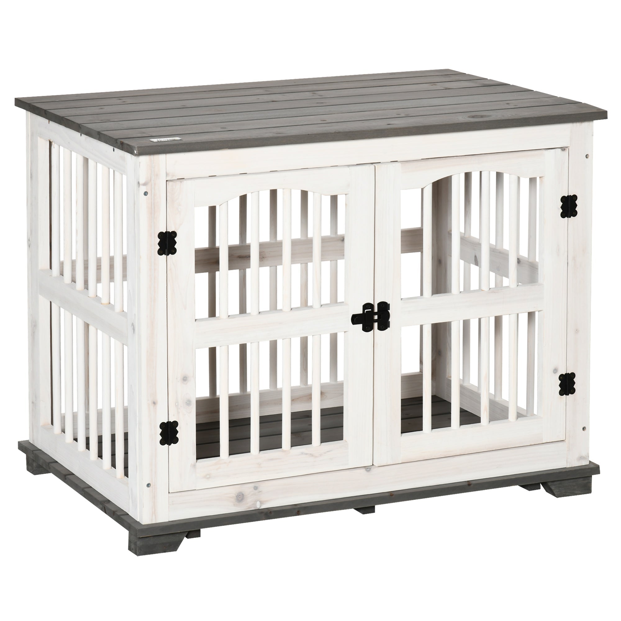 Wooden Dog Crate Furniture Pet Kennel Cage End Table for Small Medium Dogs, Indoor, White, 85.5 x 59.5 x 68 cm-0