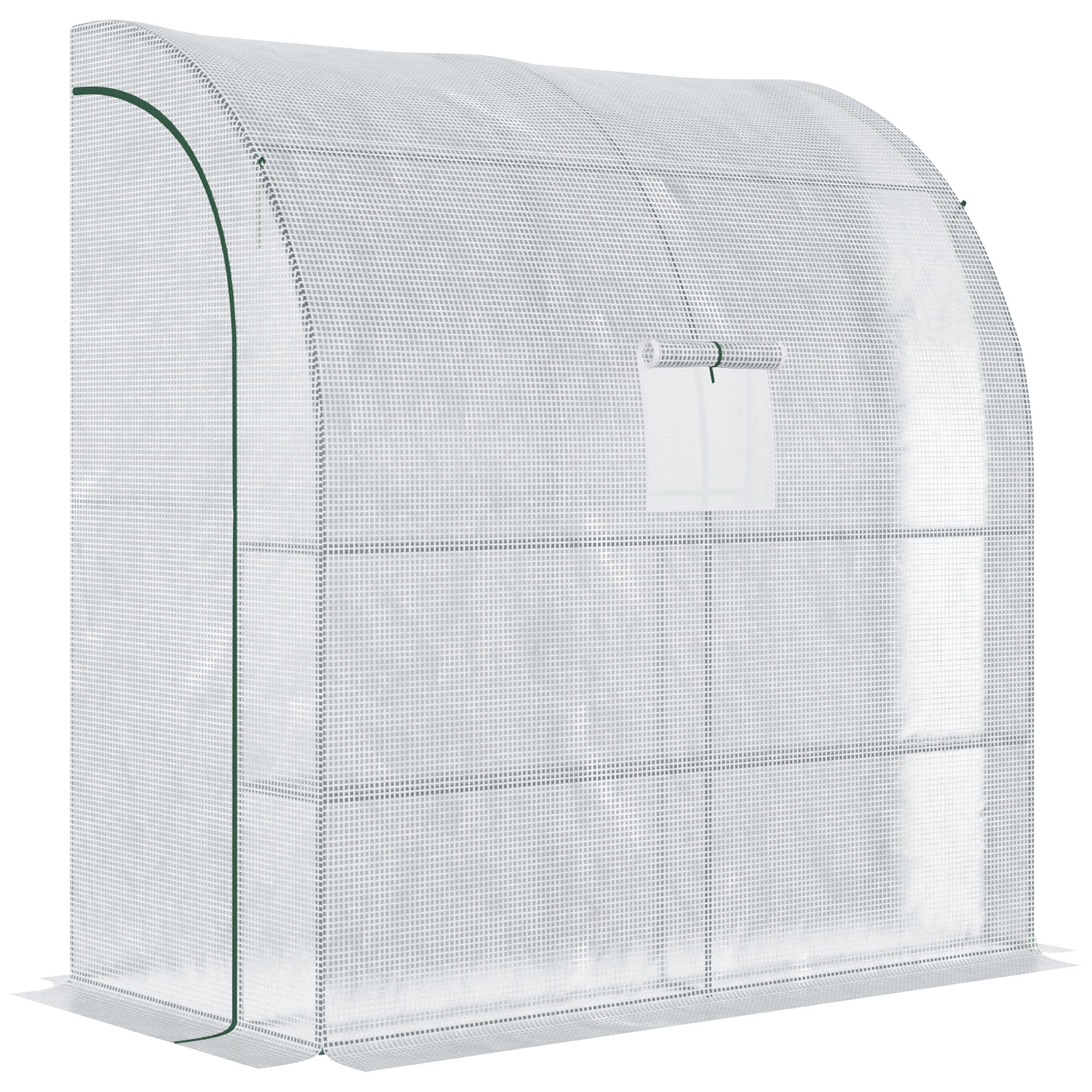 Walk-In Lean to Polytunnel Greenhouse with Windows and Doors 2 Tiers 4 Wired Shelves 200L x 100W x 215Hcm White-0