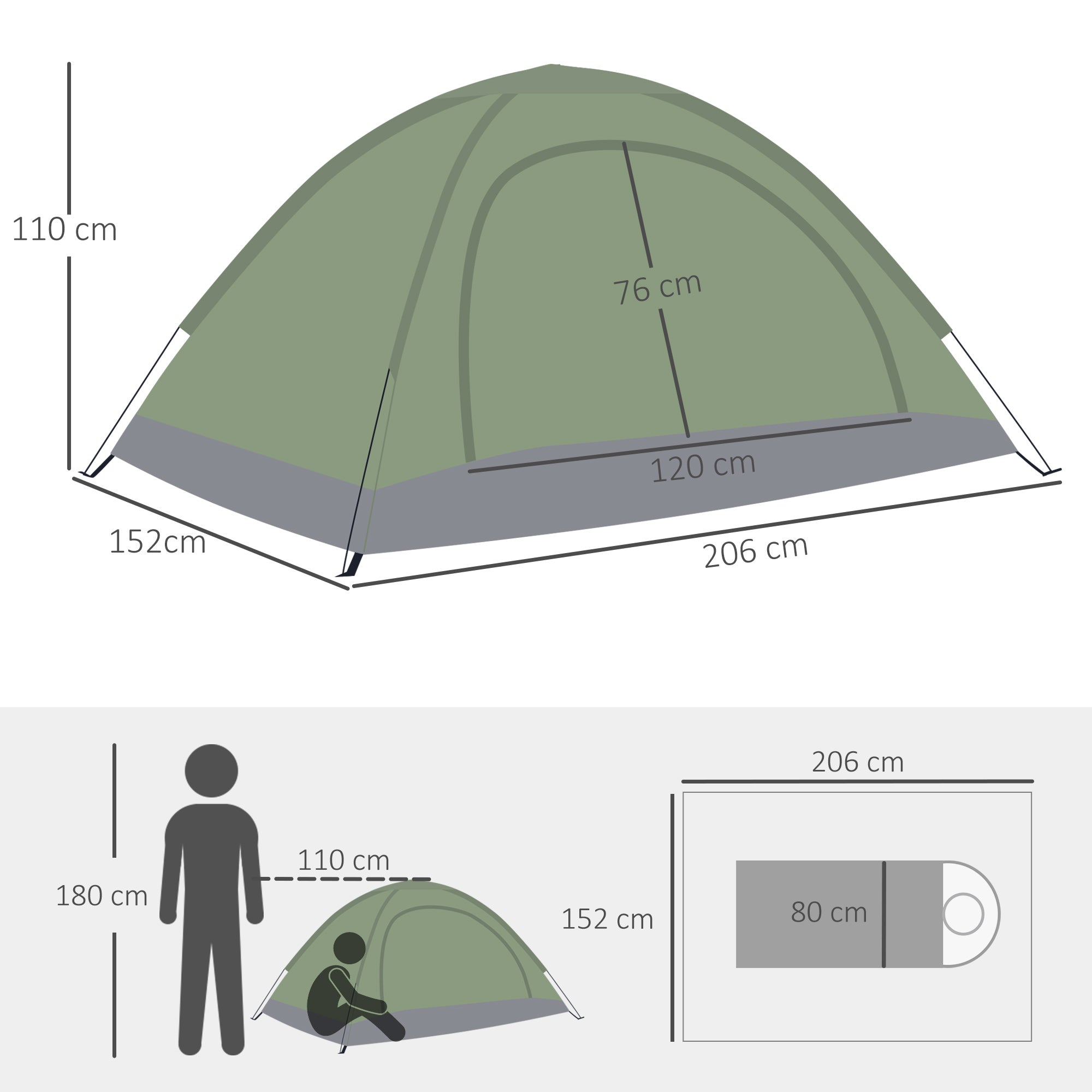 2 Person Camping Tent, Camouflage Tent with Zipped Doors, Storage Pocket, Portable Handy Bag, Dark Green-2