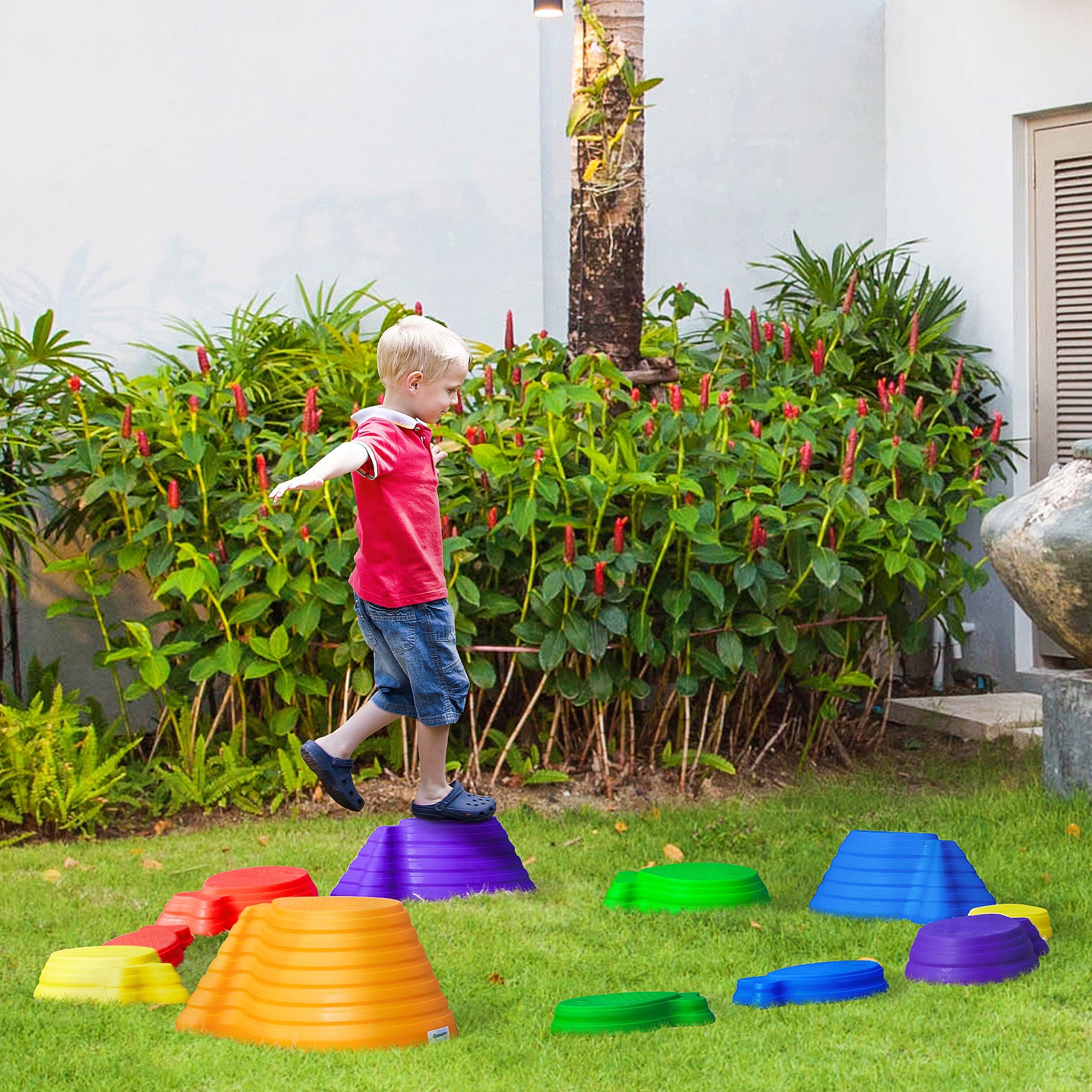 Kids Balance Stepping Stones 11-Piece Fish Shape Non-slip Obstacle Course Stackable Balance Blocks Exercise Toddler Balance - Multicoloured-1