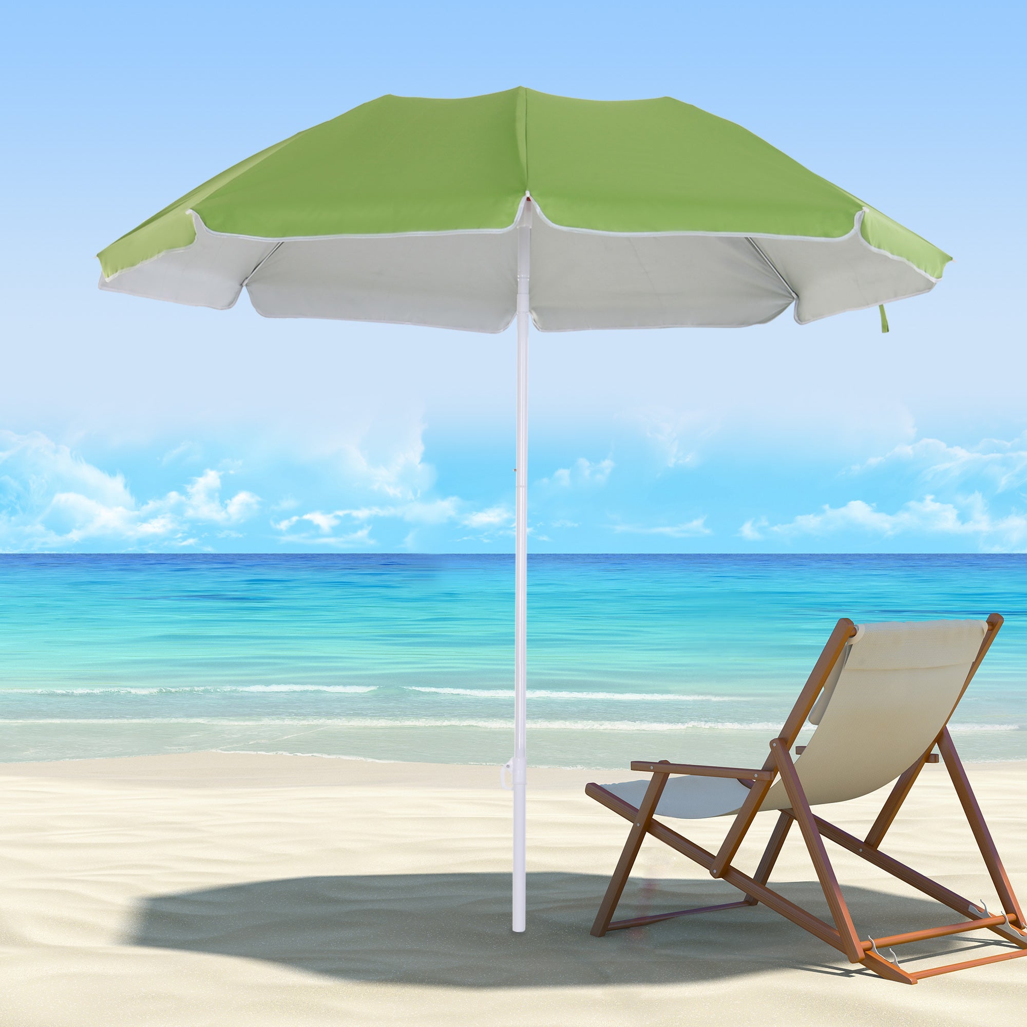 1.7m x 2m Tilted Steel Frame Beach Parasol Green-1