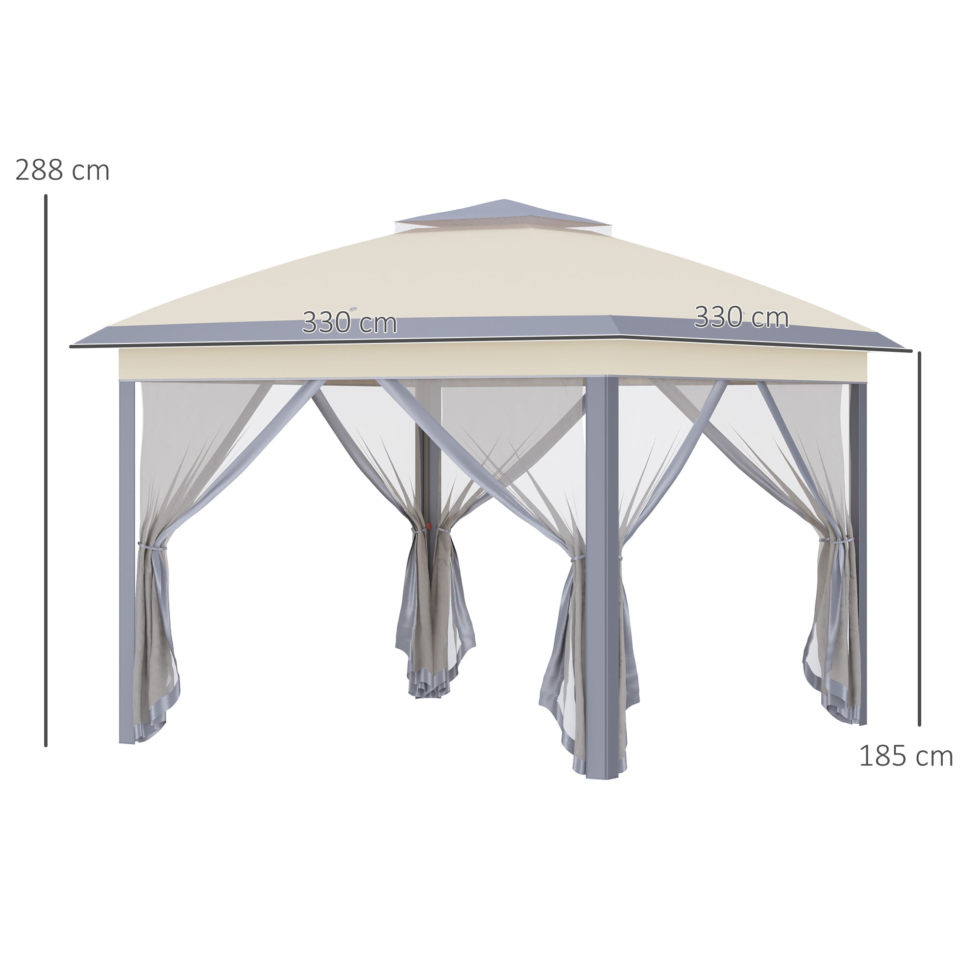 11' x 11' Pop Up Canopy, Double Roof Foldable Canopy Tent with Zippered Mesh Sidewalls, Height Adjustable and Carrying Bag, Event Tent Beige-2