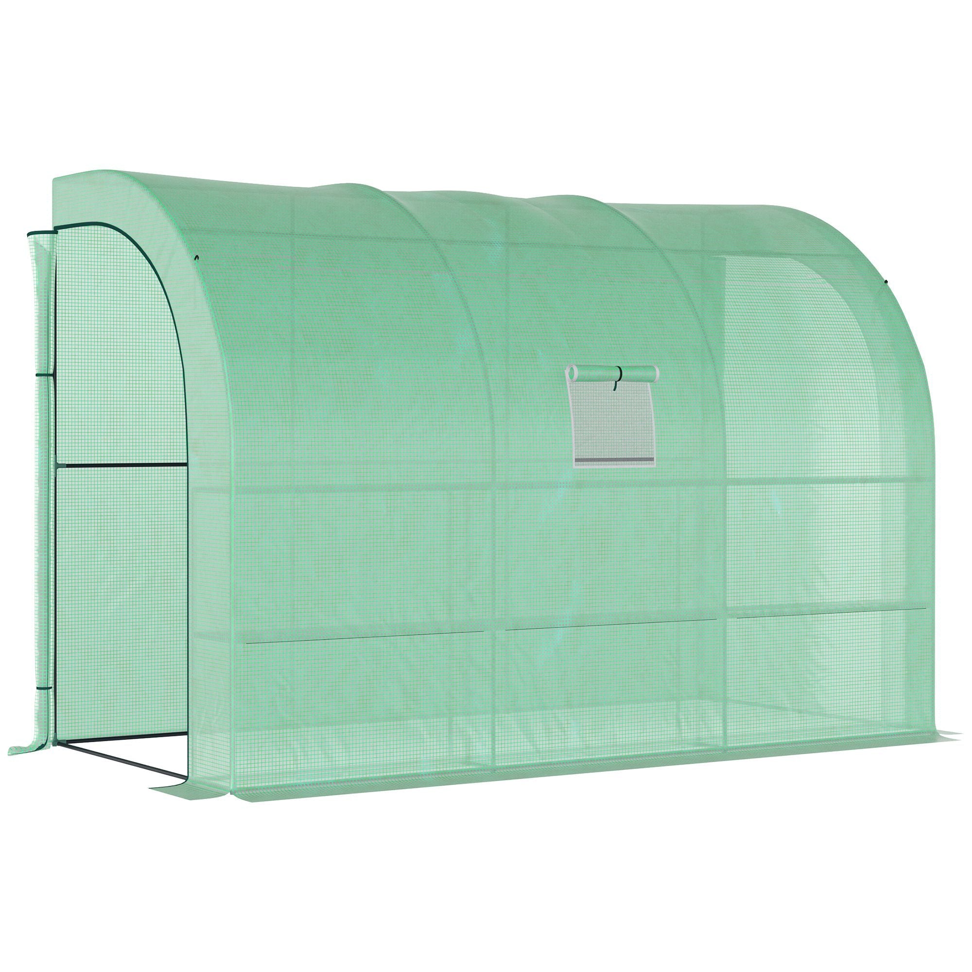 Walk-In Lean to Wall Greenhouse with Windows and Doors 2 Tiers 6 Wired Shelves 300L x 150W x 215Hcm Green-0