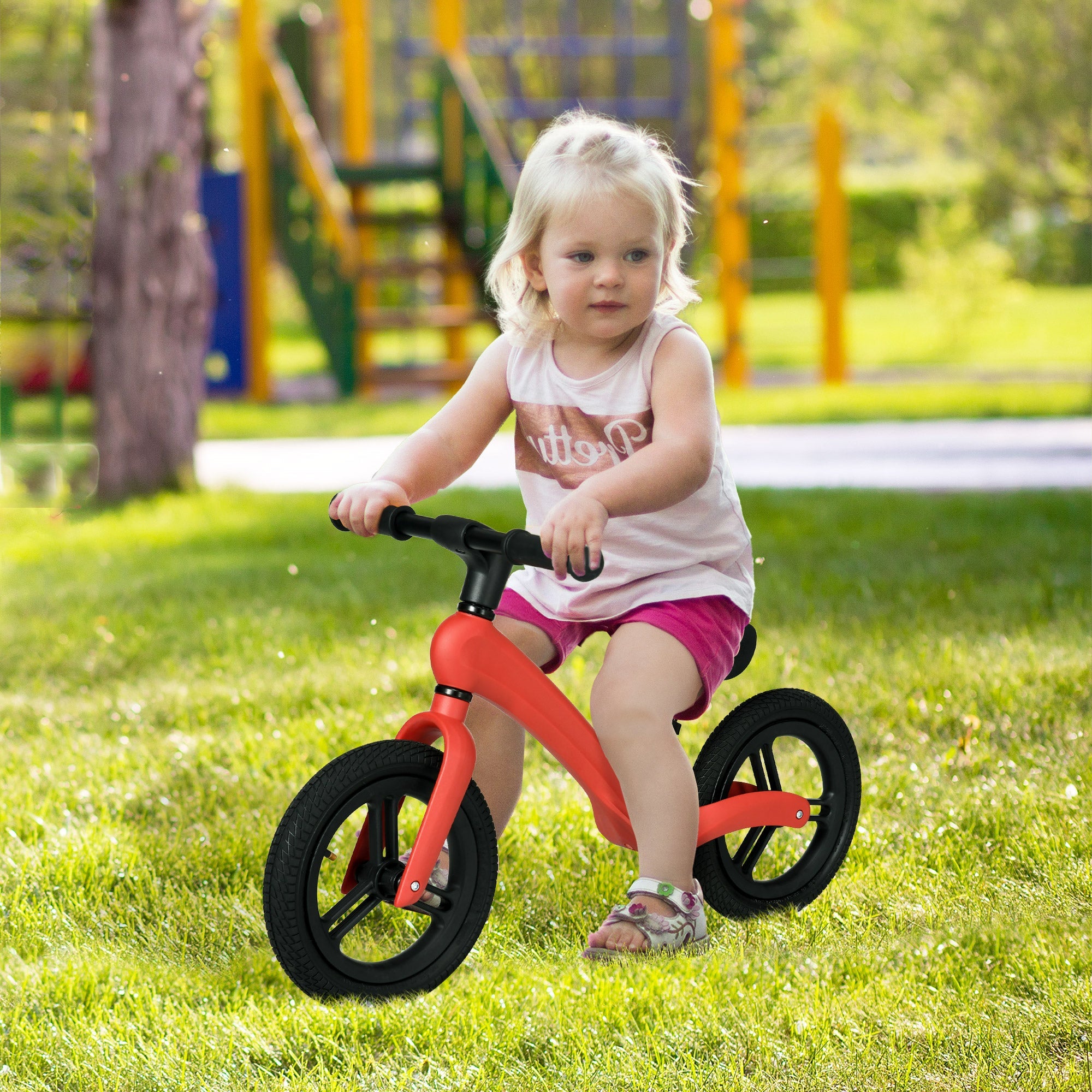 12" Kids Balance Bike, Lightweight Training Bike for Children No Pedal with Adjustable Seat, Rubber Wheels - Red-1