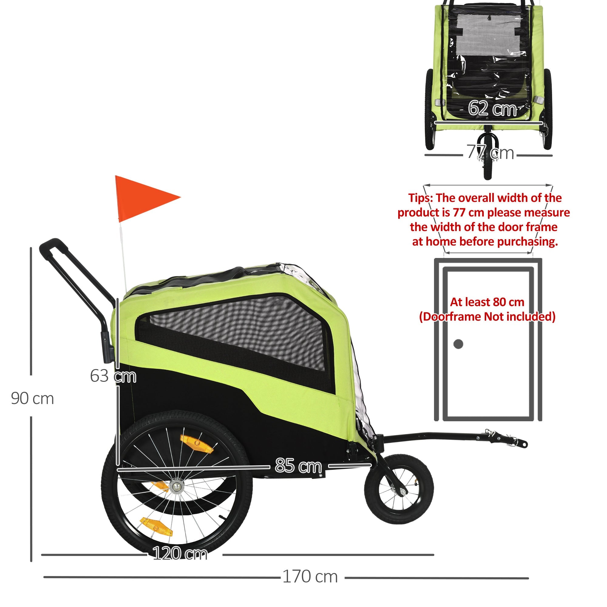 2 in 1 Dog Bike Trailer Pet Stroller for Large Dogs with Hitch, Quick-release 20" Wheels, Pet Bicycle Cart Trolley Carrier for Travel, Green-2