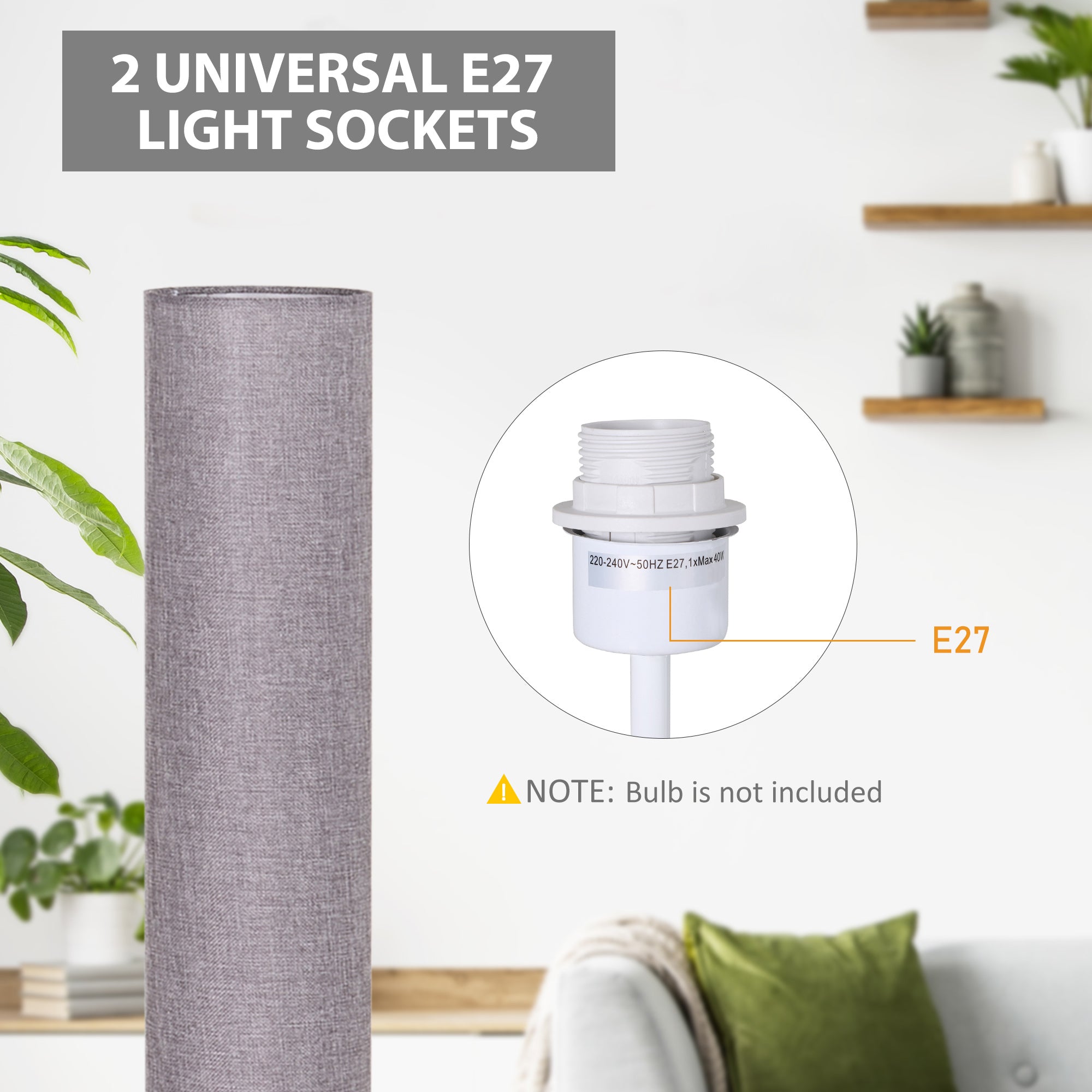 120H cm Wooden Base Fabric Floor Lamp with Linen Fabric, Grey-3