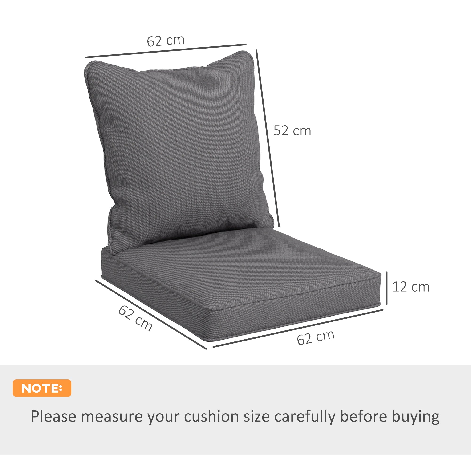 1-Piece Back and Seat Cushion Pillow Replacement, Patio Chair Cushion Set for Indoor Outdoor, Charcoal Grey-2