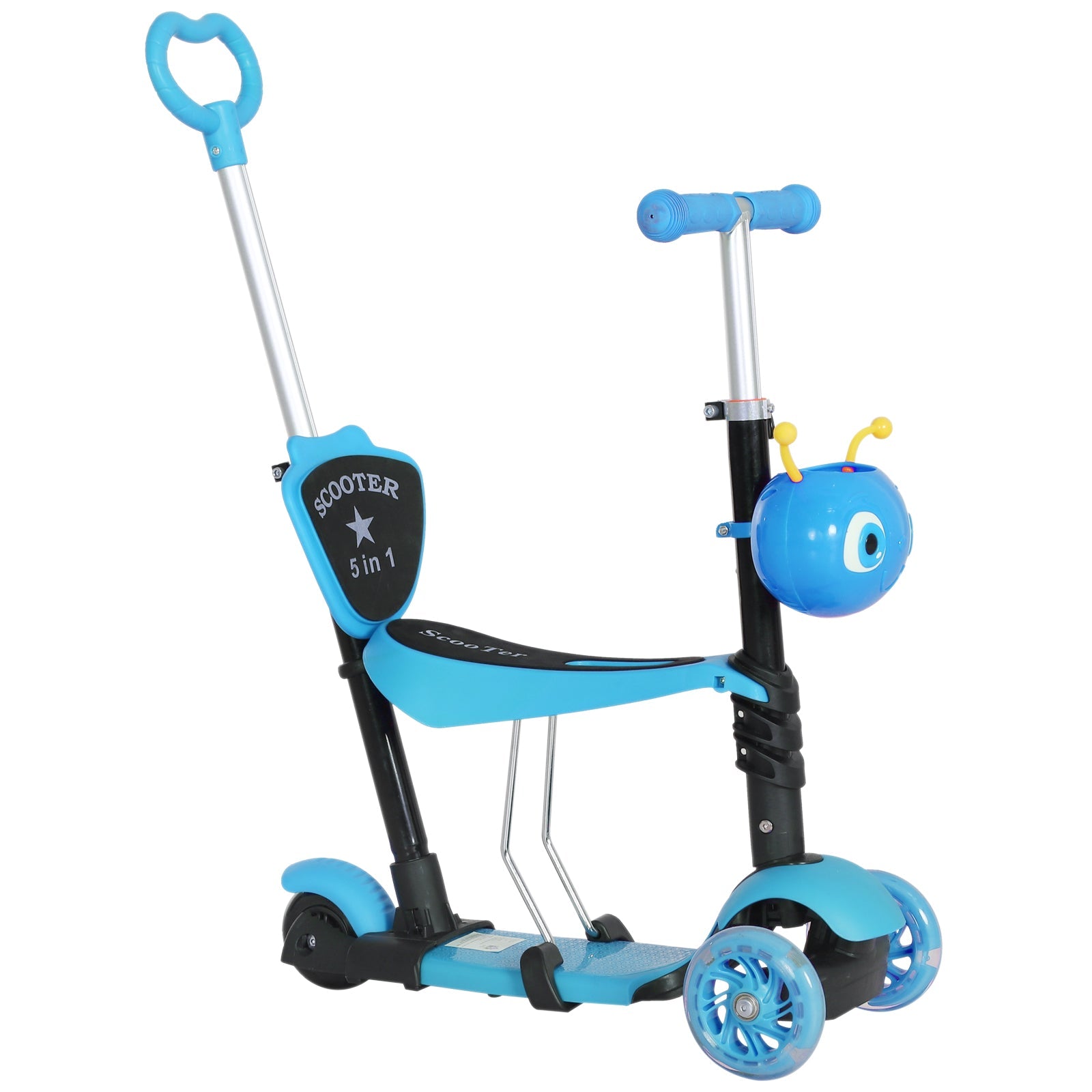 5-in-1 Kids Toddler 3 Wheels Mini Kick Scooter Push Walker with Removable Seat & Back Rest for Girls and Boys Blue-0