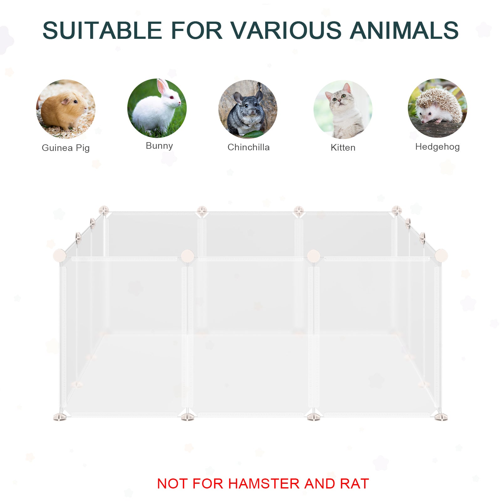 Pet Playpen DIY Small Guinea Pigs Hutches Open Enclosure Portable Plastic Fence 12 Panels for Kitten Bunny Chinchilla Guinea Pig White-4