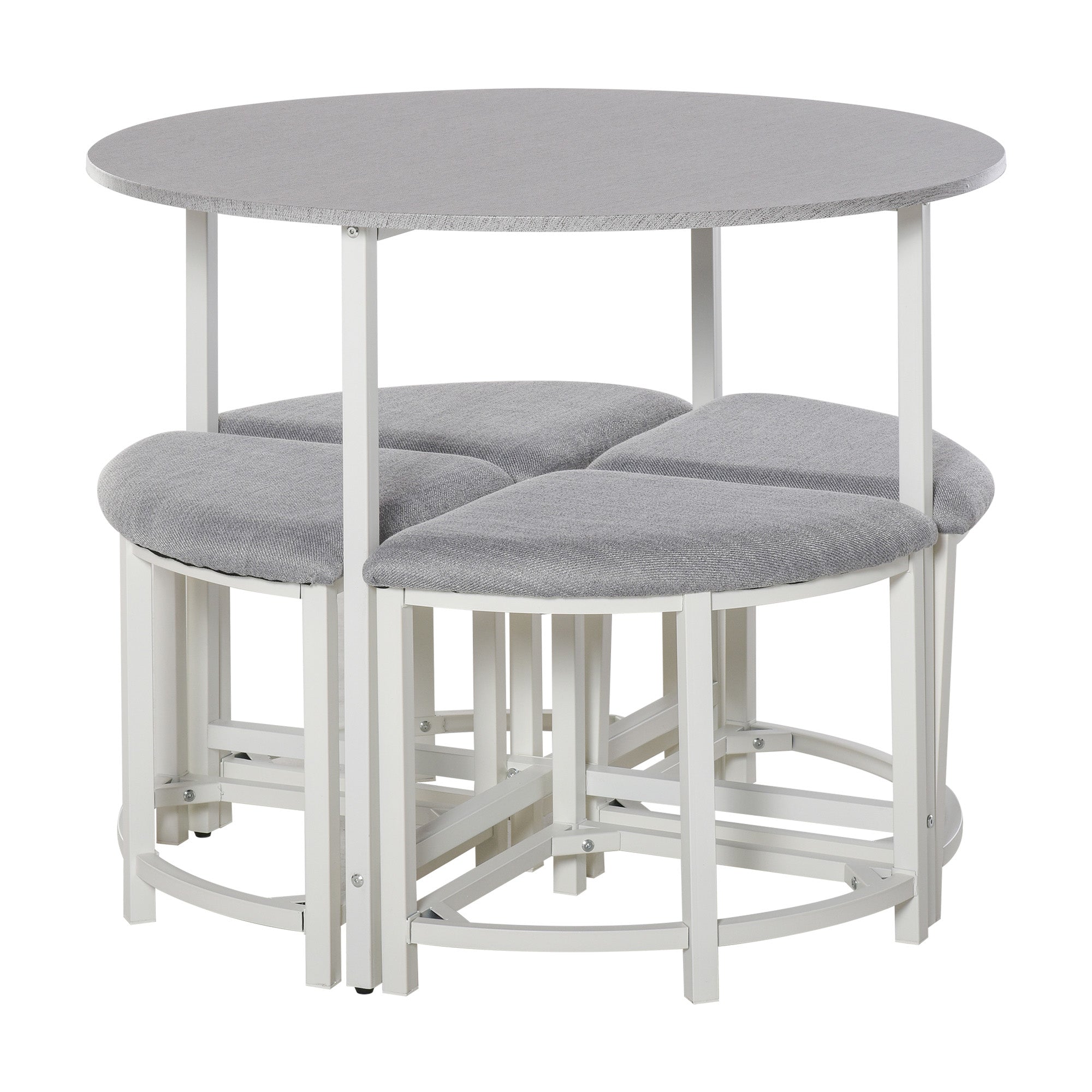 Modern Round Dining Table Set with 4 Upholstered Stools for Dining Room, Kitchen, Dinette-0