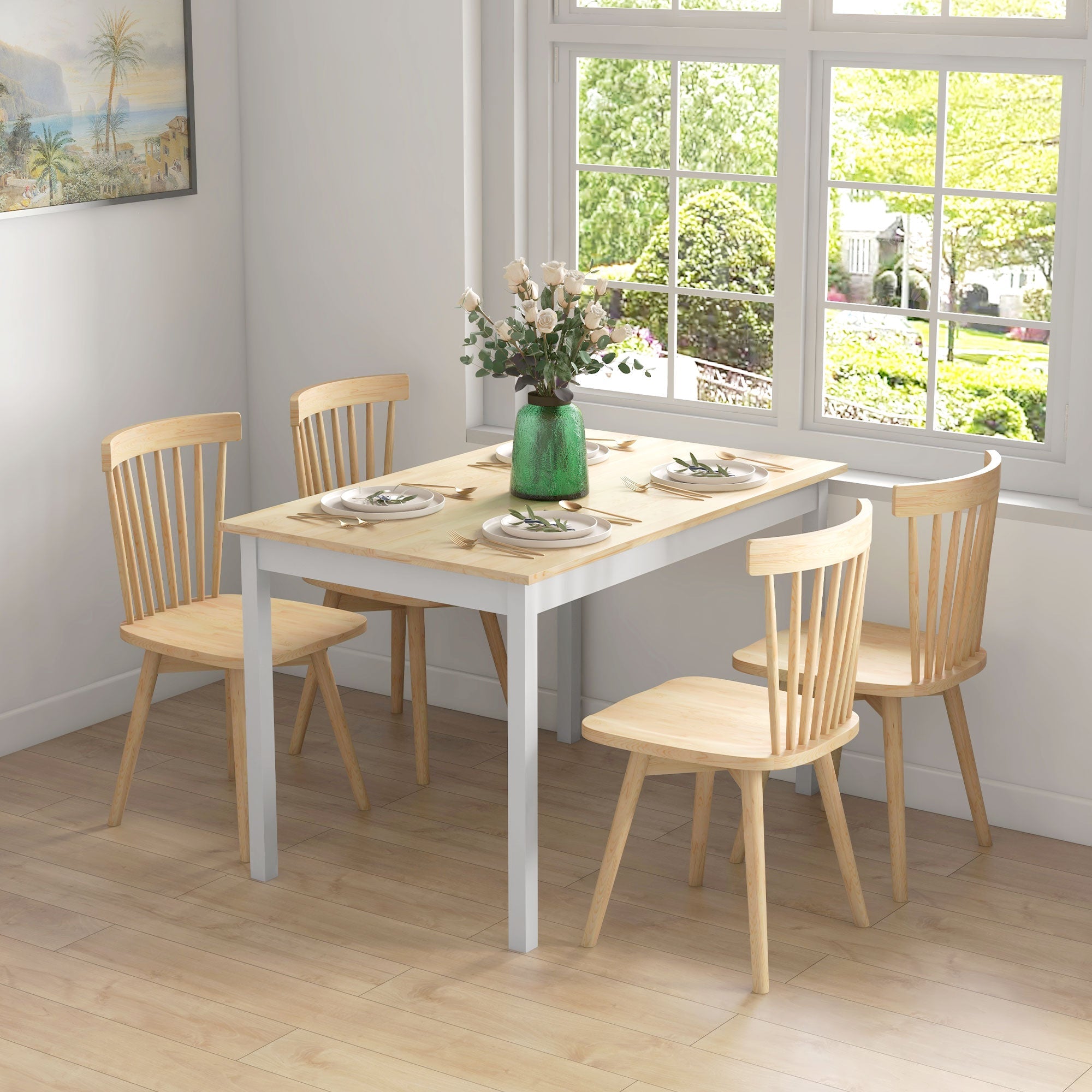 120 x 75cm Dining Table, Farmhouse Dining Room Table with Pine Wood Frame, Space Saving Kitchen Table, Natural-1