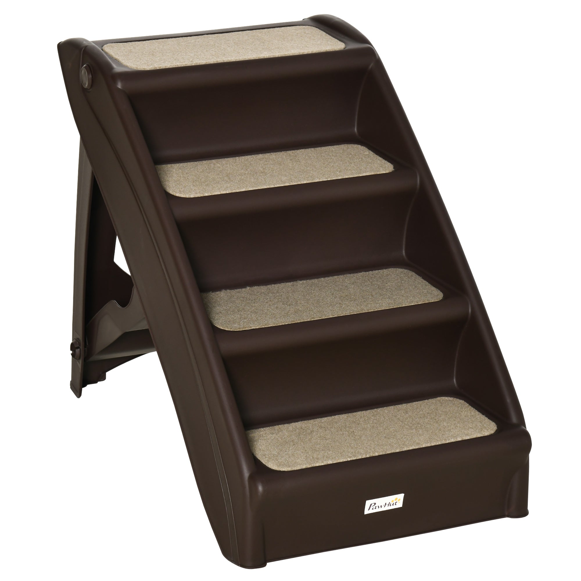 Foldable Pet Stairs, 4-Step for Cats Small Dogs with Non-slip Mats, 62 x 38 x 49.5 cm, Dark Brown-0