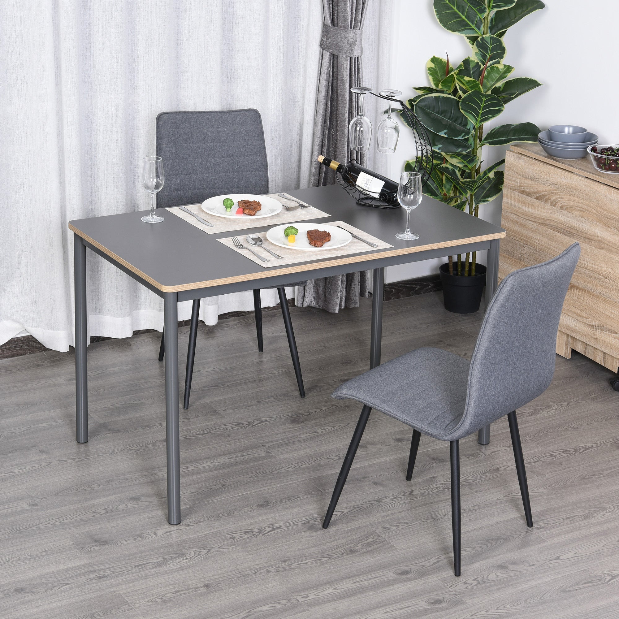 120cm Minimalistic Dining Table w/ Steel Frame Foot Pads Simple Rectangle Style Home Dining Working Display Grey-1