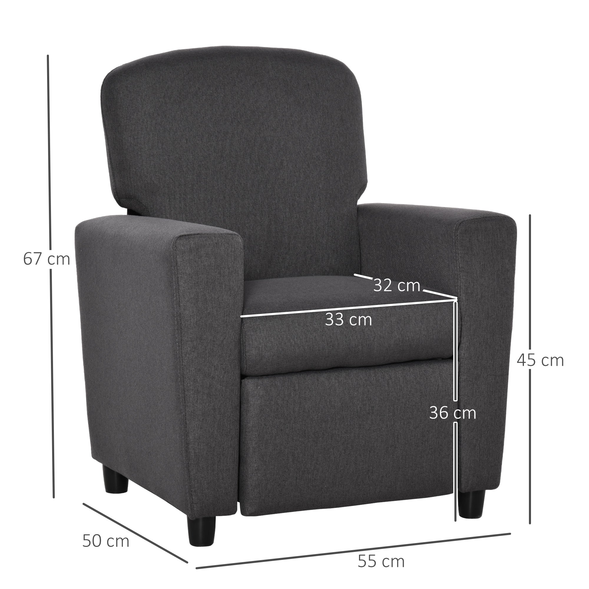 2 in 1 design Kids Sofa Armchair with Footrest for Children Playroom Bedroom Living Room, 55 x 50 x 67cm, Grey-2