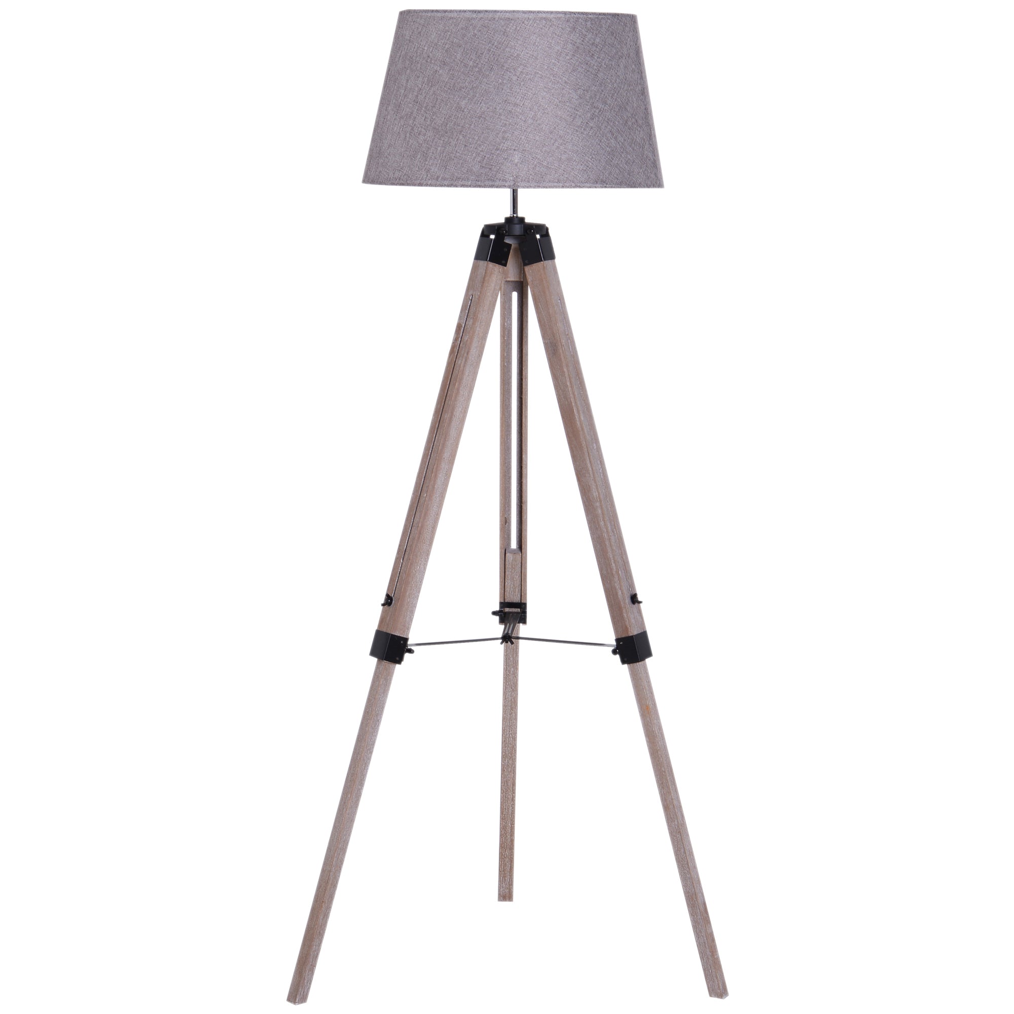 Wooden Adjustable Tripod Free Standing Floor Lamp Bedside Light E27 Bulb Compatible-0